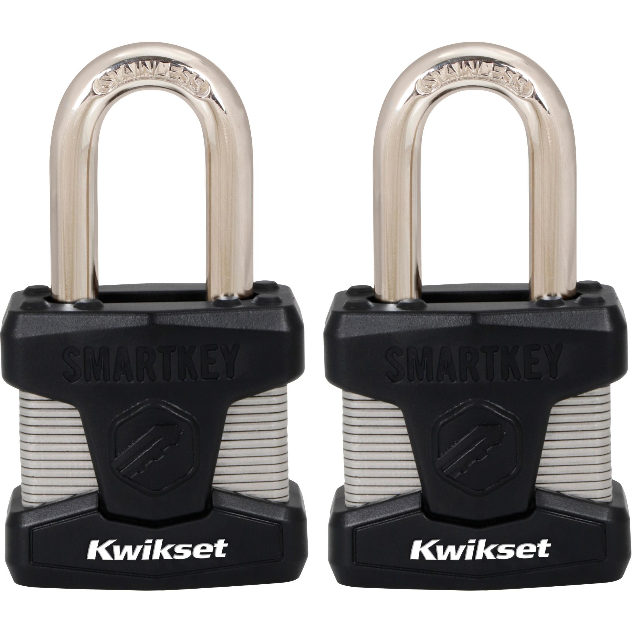 Kwikset 2" Padlock SMT KA with 1-1/2" Shackle, 2-Pack, Stainless Steel