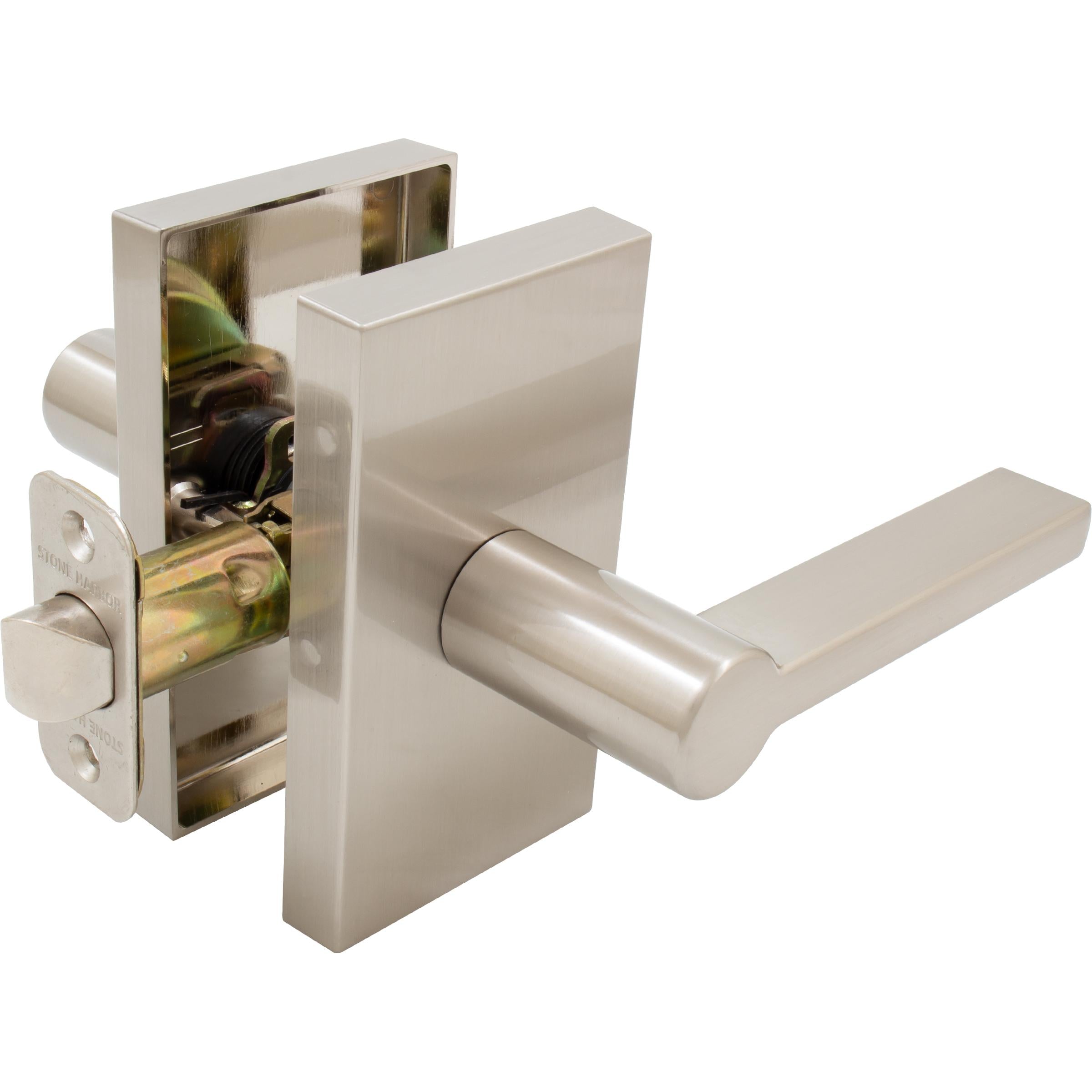 Stone Harbor Hardware Vienna Door Lever with Rectangular Rosette, Passage (Hall/Closet) Latch, Satin Nickel