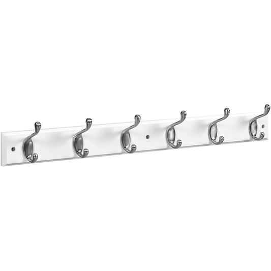B8170 27" x 2-3/4" x 3/5" Hookrail with 6 Coat Hooks - Satin Nickel with White Rail