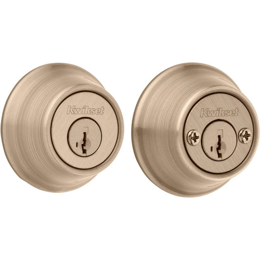Kwikset F62 CAM 620 Acc LH Double Cylfeat SMT Inder Deadbolt Feat SMT in Antique Brass 6655SMT