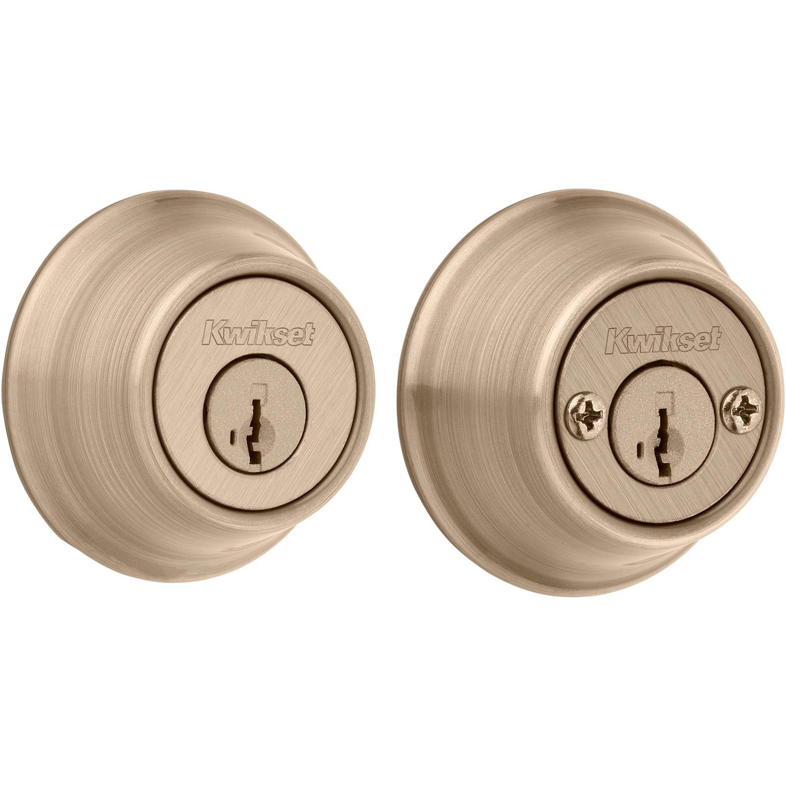 Kwikset F62 CAM 620 Acc LH Double Cylfeat SMT Inder Deadbolt Feat SMT in Antique Brass 6655SMT