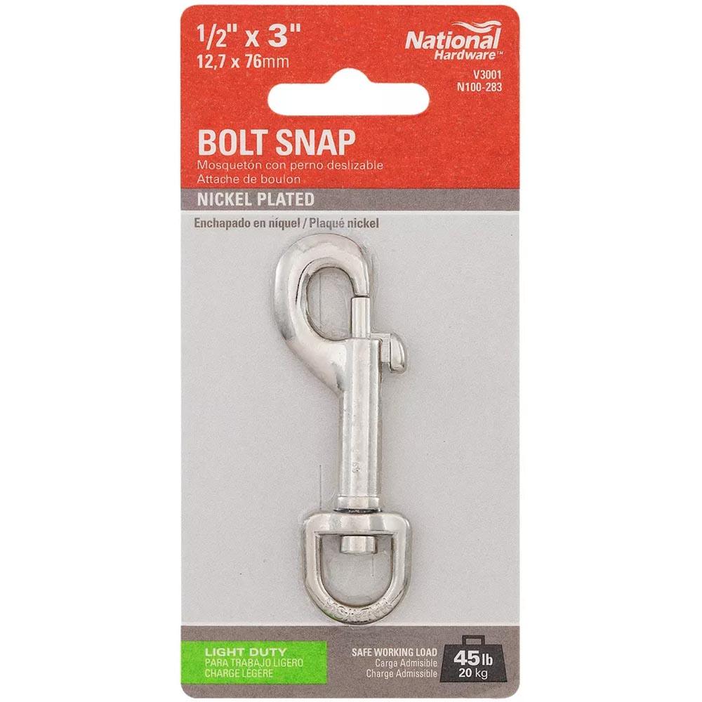 National Hardware - N100-283 V3001 1/2" x 3" Bolt Snap, Round Swivel Bolt Snap in Nickel