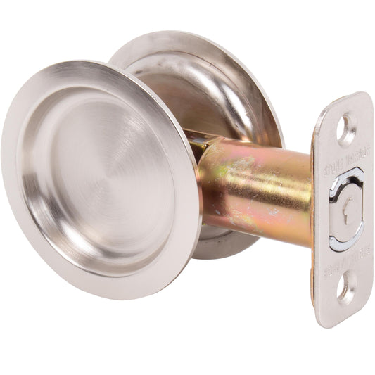 Stone Harbor Hardware Round Pocket Door Lock, Passage Function, 2-3/8" Backset, Satin Nickel