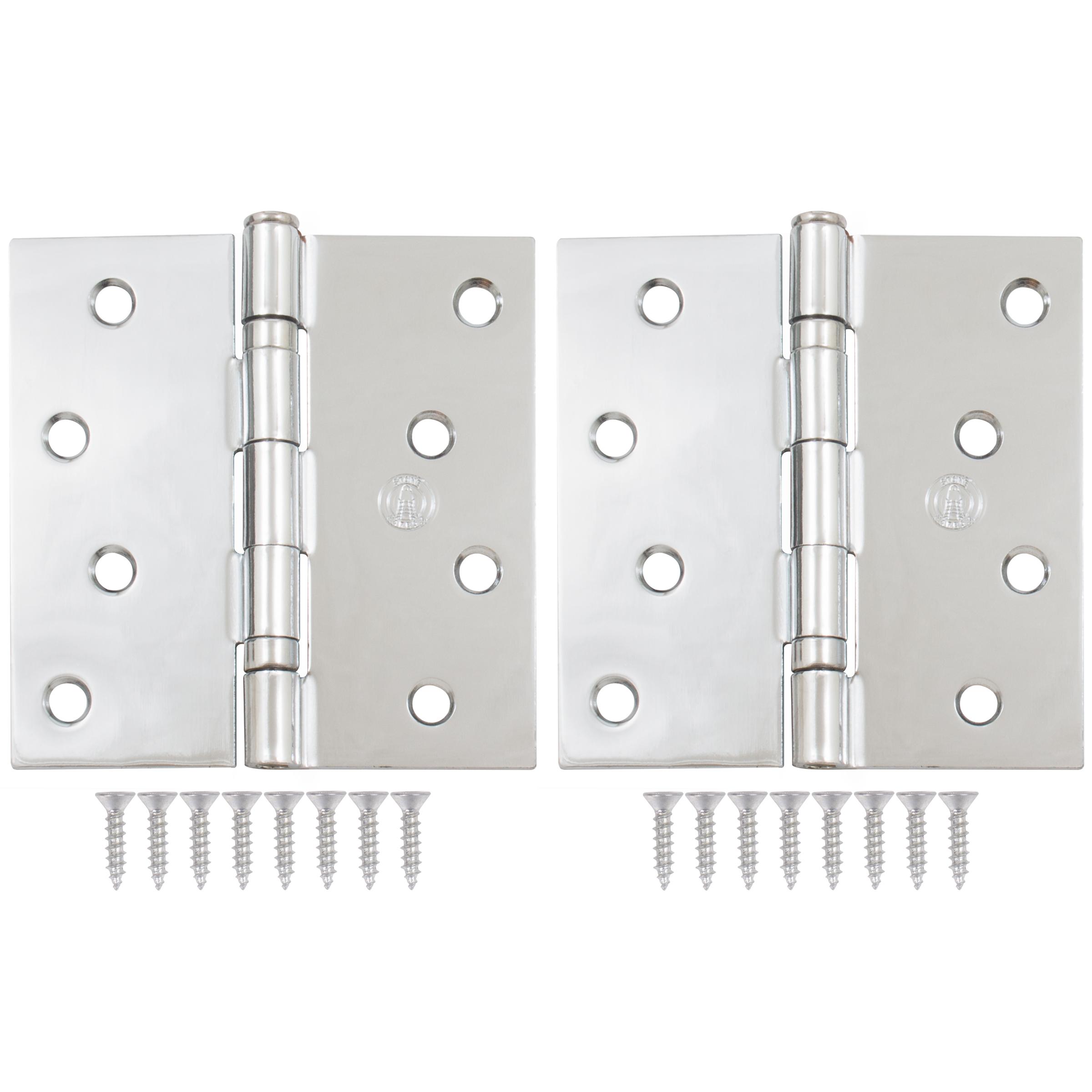 Stone Harbor Hardware 4" Ball-Bearing Door Hinges, Square Corner, Polished Chrome, 2-Pack