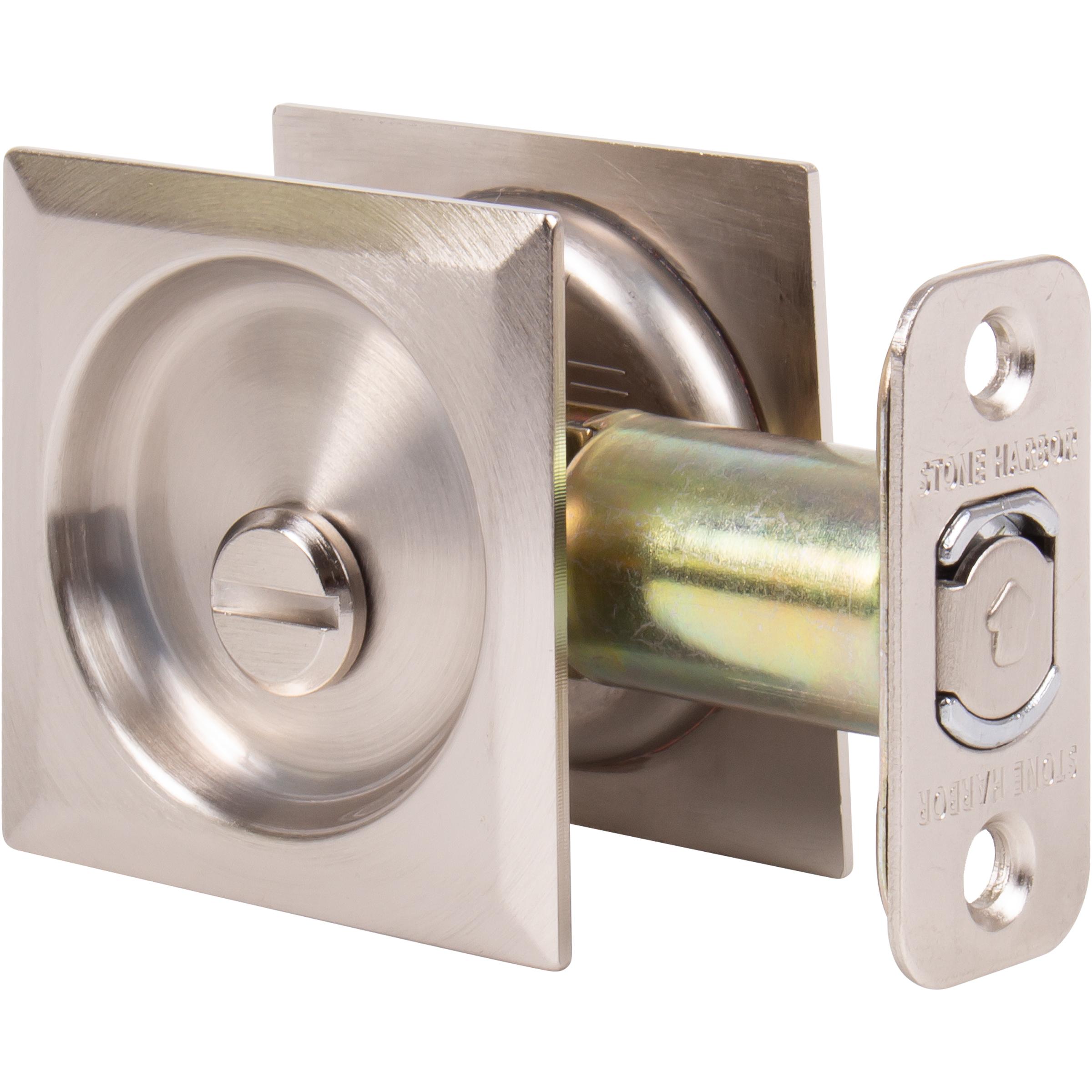 Stone Harbor Hardware Contemporary Square Pocket Door Lock, Privacy Function, 2-3/8" Backset, Satin Nickel