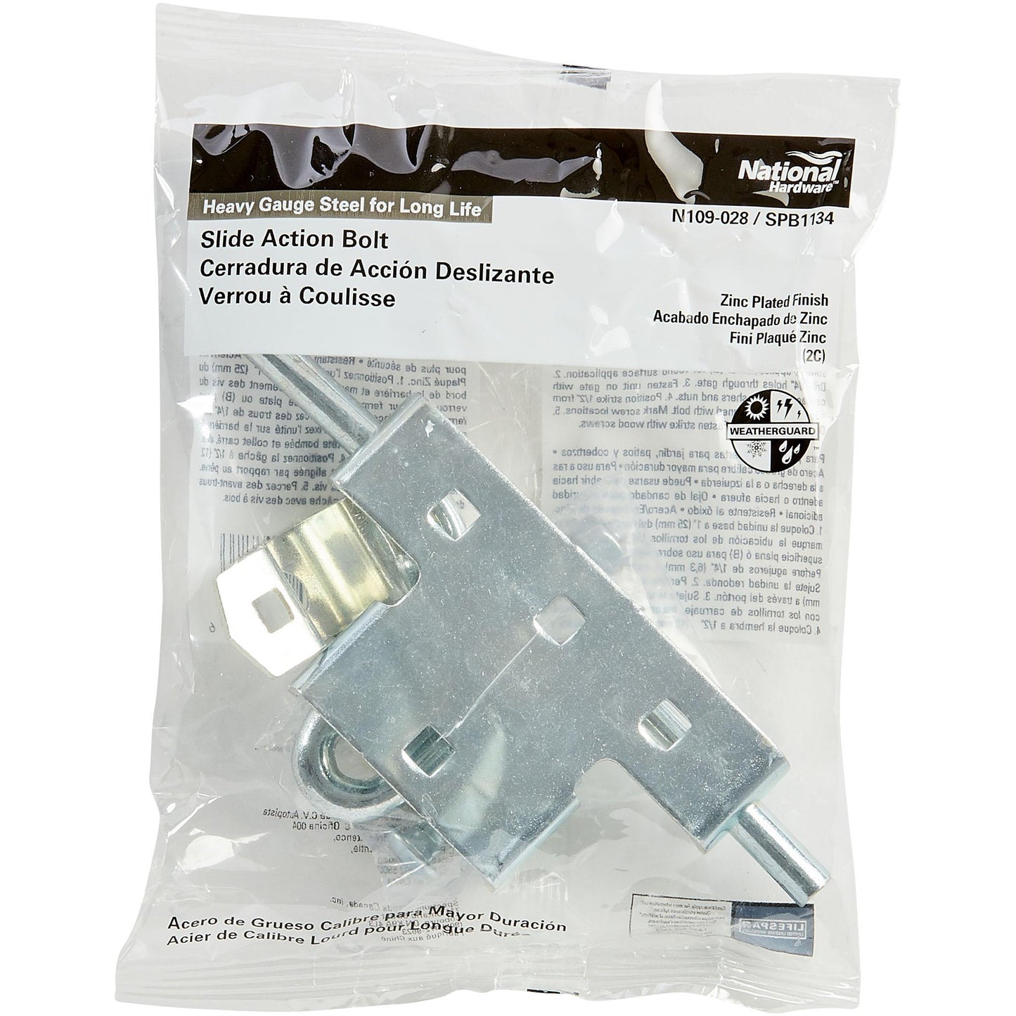 National Hardware - SPB1134 Sliding Bolt Door / Gate Latch - Zinc Plated