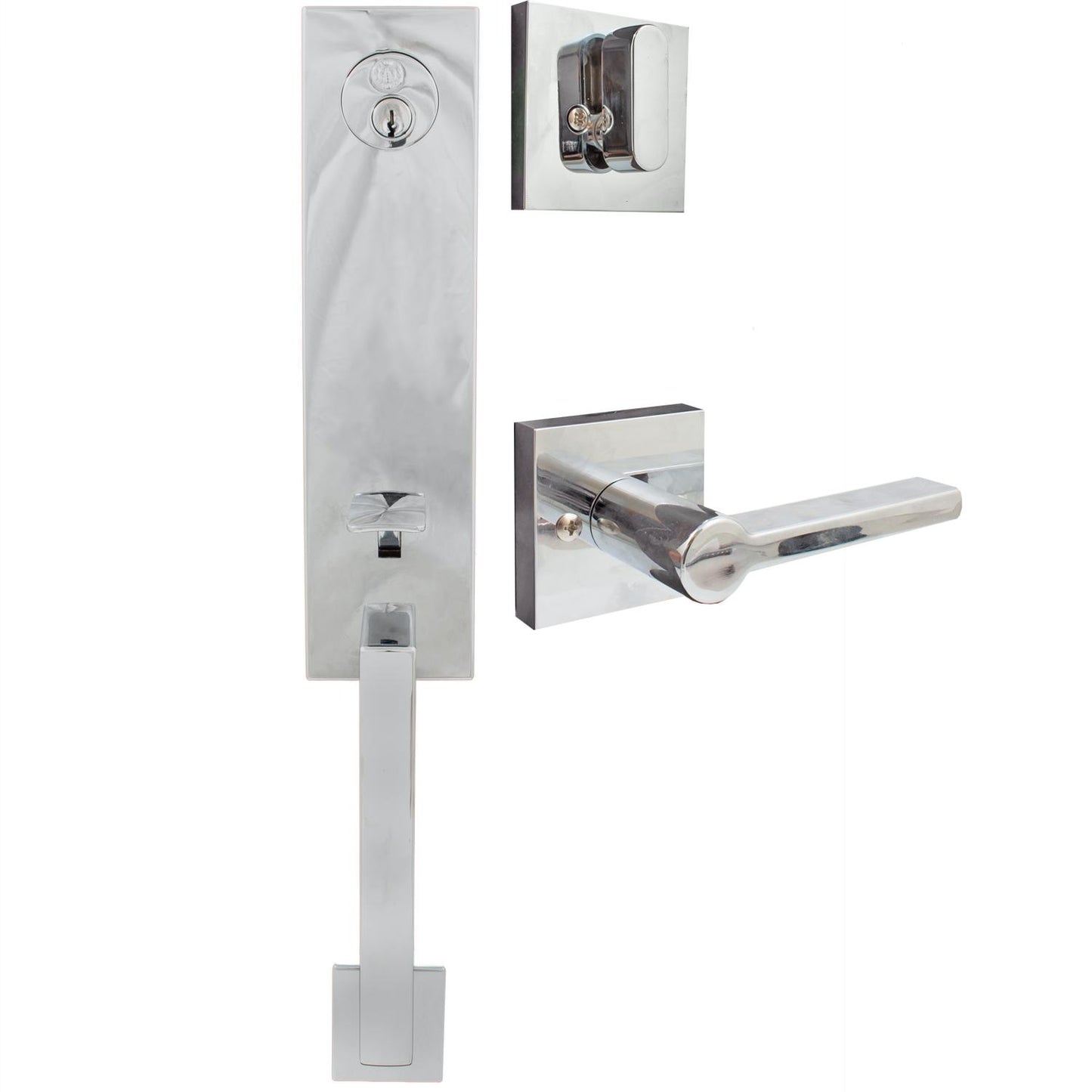 Stone Harbor Hardware Munich Handleset, Vienna Interior Trim, Square Rose, SC Keyway, Polished Chrome