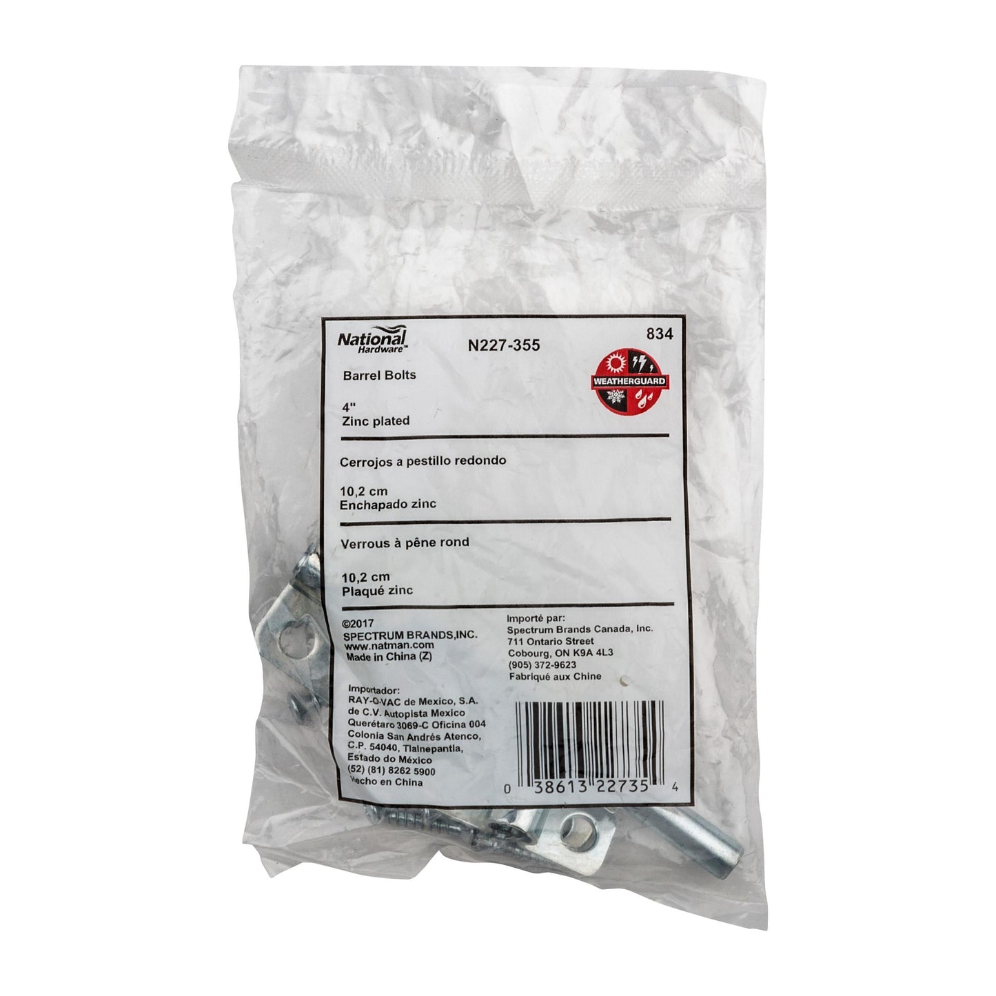 SPB834 4" Barrel Bolt - Zinc Plated