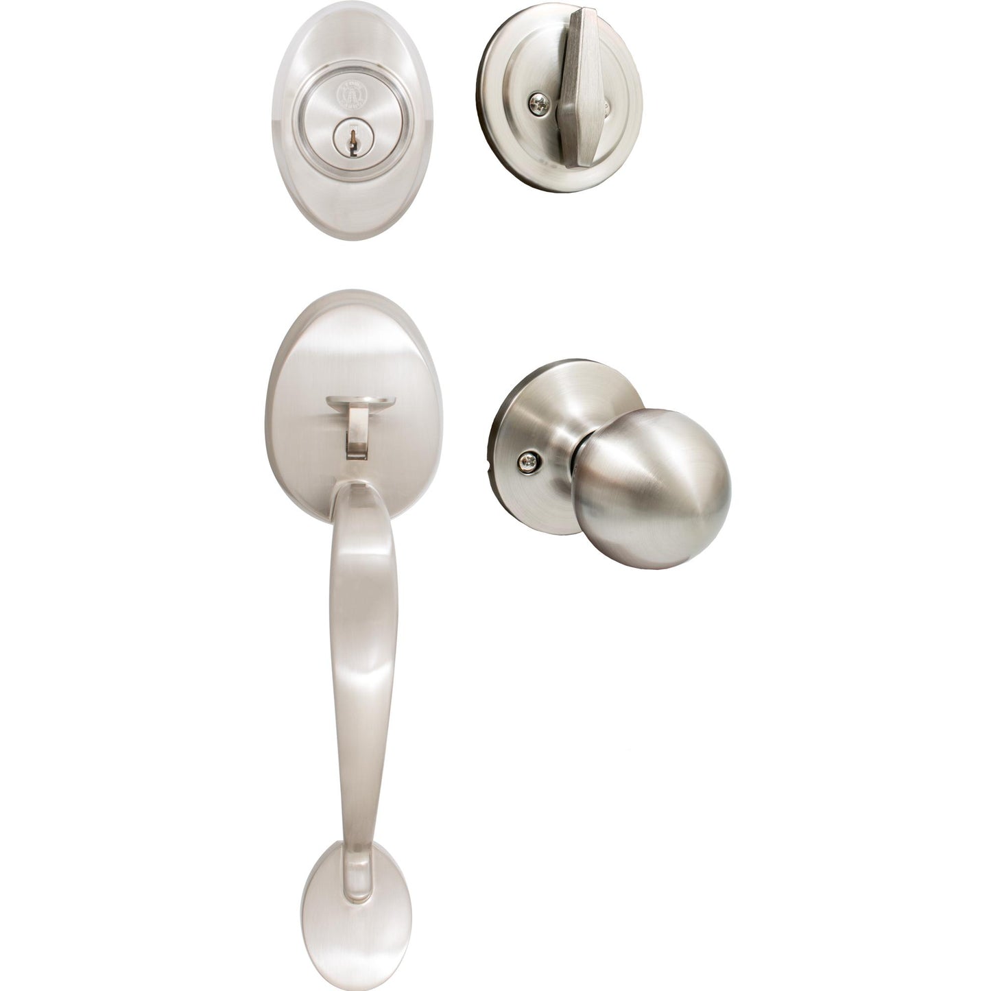 Stone Harbor Hardware Mill Creek Handleset, Ball Interior Trim, KW Keyway, Satin Nickel