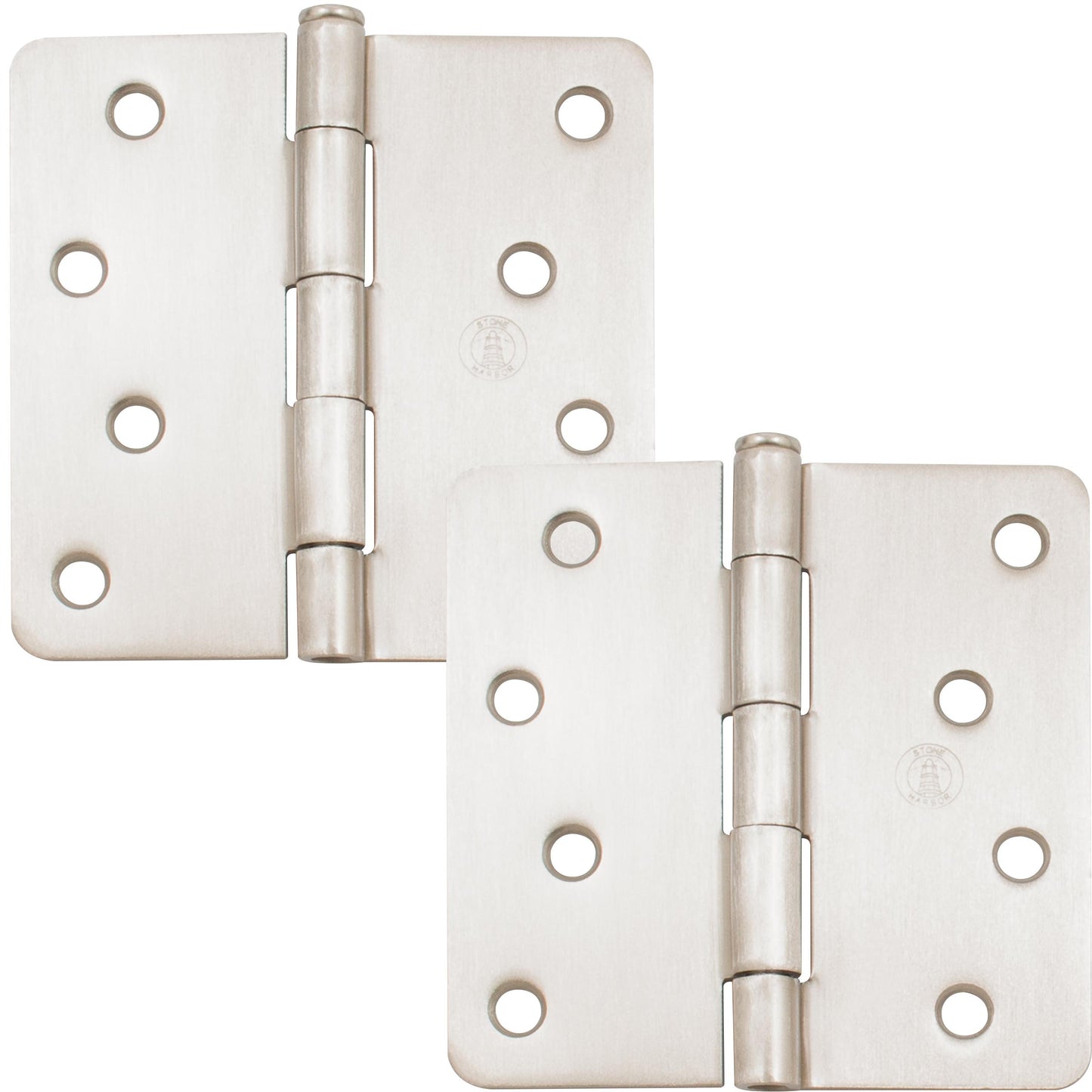 Stone Harbor Hardware 4" Door Hinges, 1/4" Radius Corner, Satin Nickel, 2-Pack