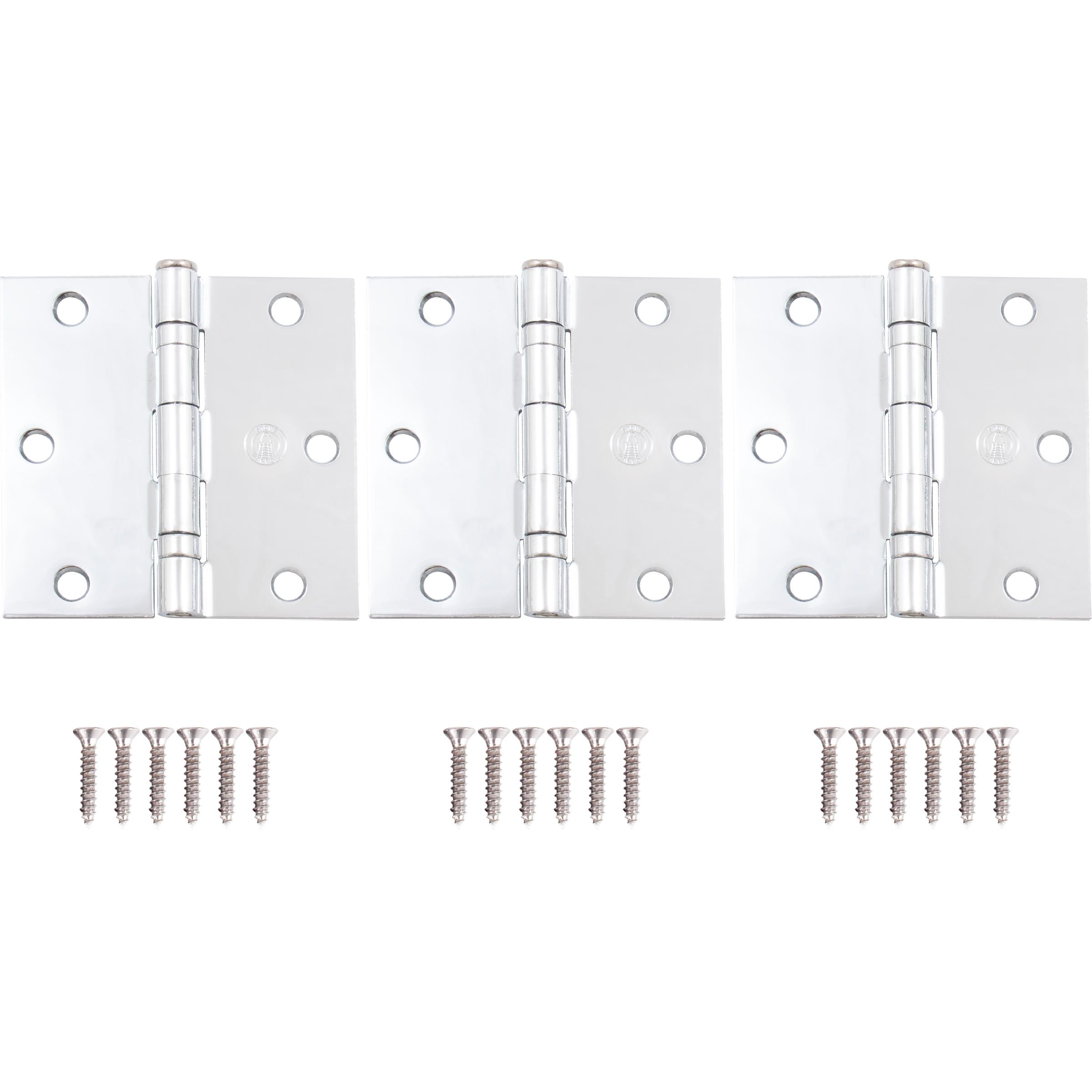 Stone Harbor Hardware 3-1/2" Ball-Bearing Door Hinges, Square Corner, Polished Chrome, 3-Pack