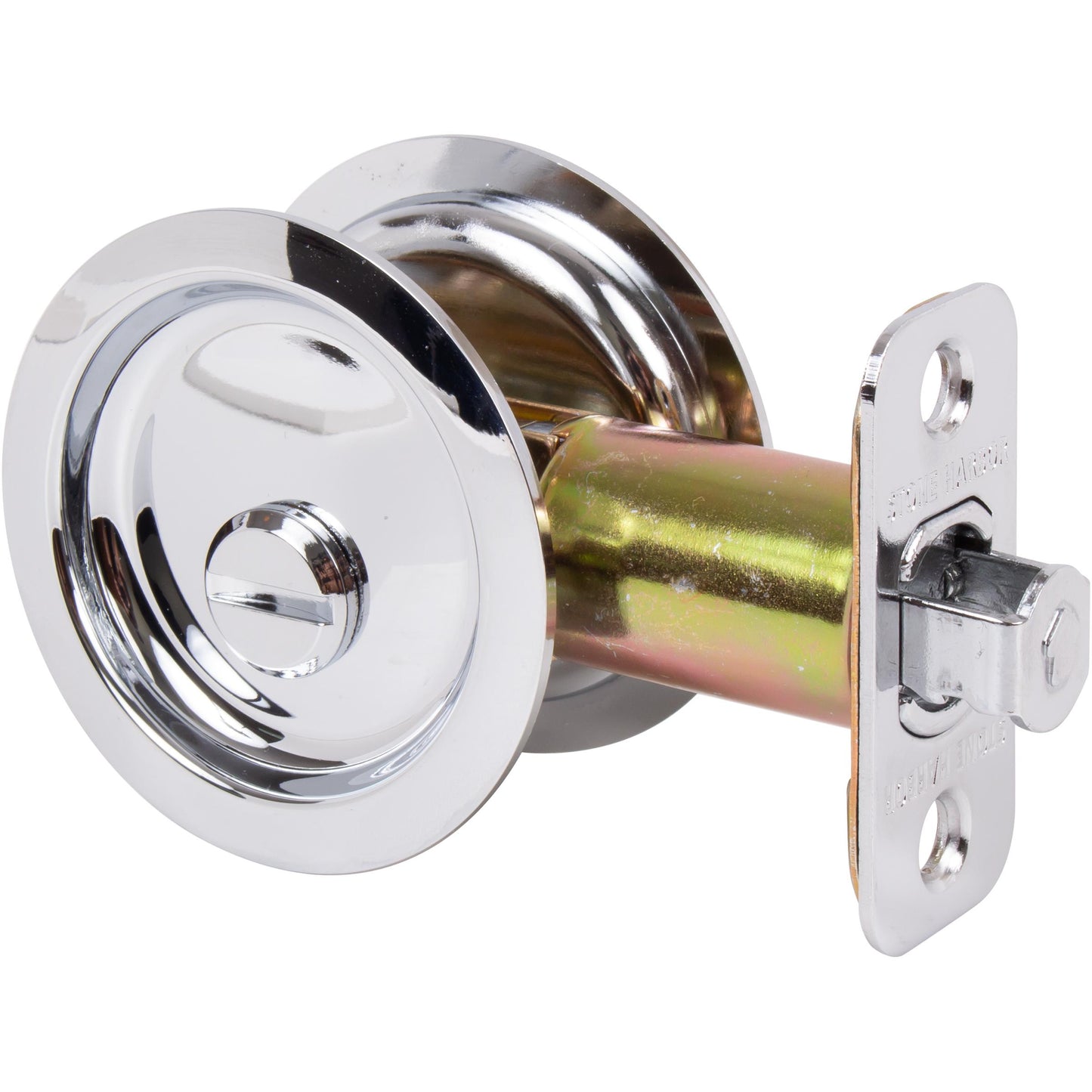 Stone Harbor Hardware Round Pocket Door Lock, Privacy Function, 2-3/8" Backset, Polished Chrome