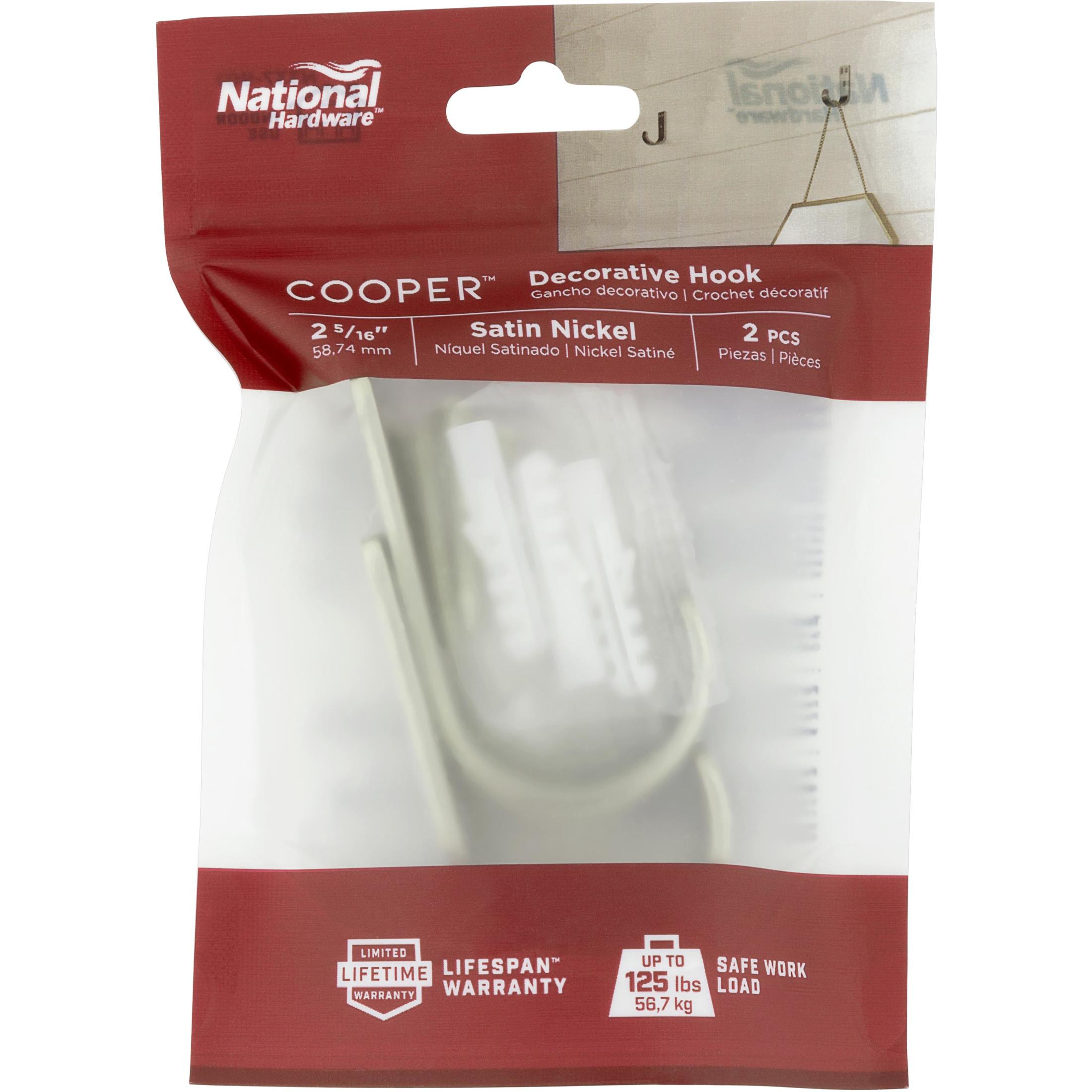 National Hardware - N337-901 V1451, 2-5/16 Cooper Multi-Purpose Hook 2 pack, Satin Nickel