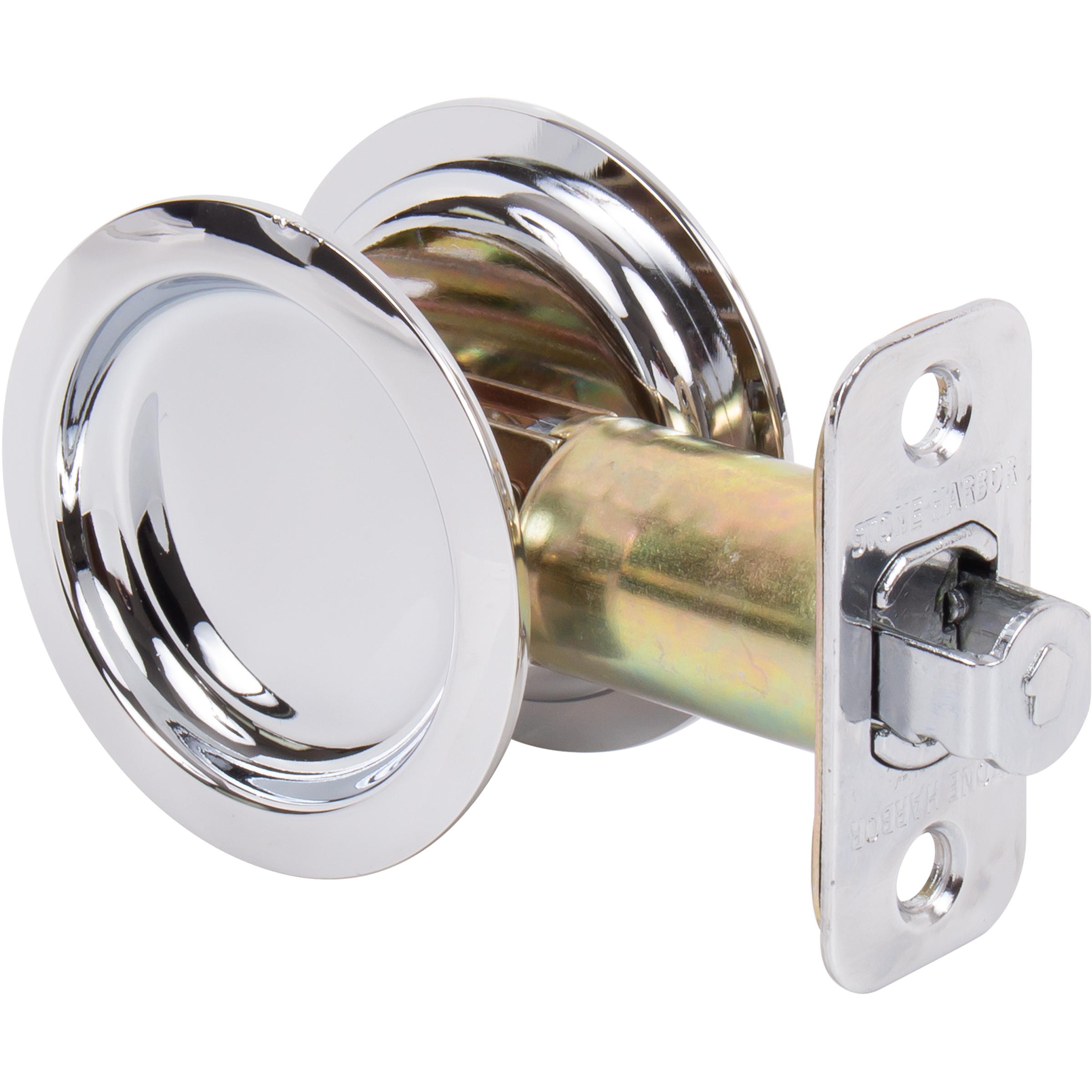 Stone Harbor Hardware Round Pocket Door Lock, Passage Function, 2-3/8" Backset, Polished Chrome