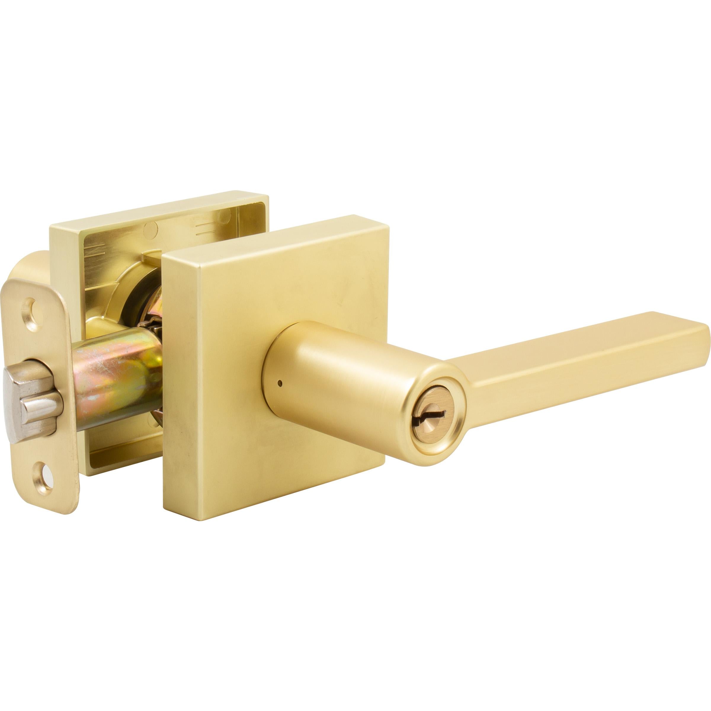 Stone Harbor Hardware Vienna Door Lever with Square Rosette, Entry Latch, SC Keyway, Satin Brass