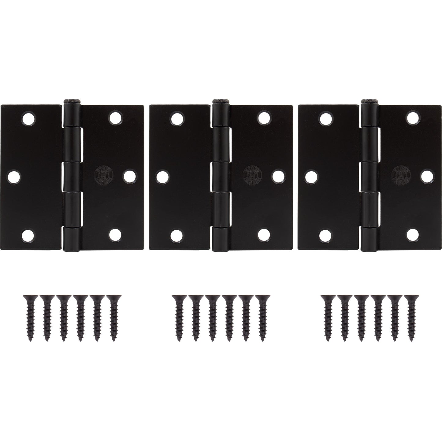 Stone Harbor Hardware 3-1/2" Door Hinges, Square Corner, Matte Black, 3-Pack