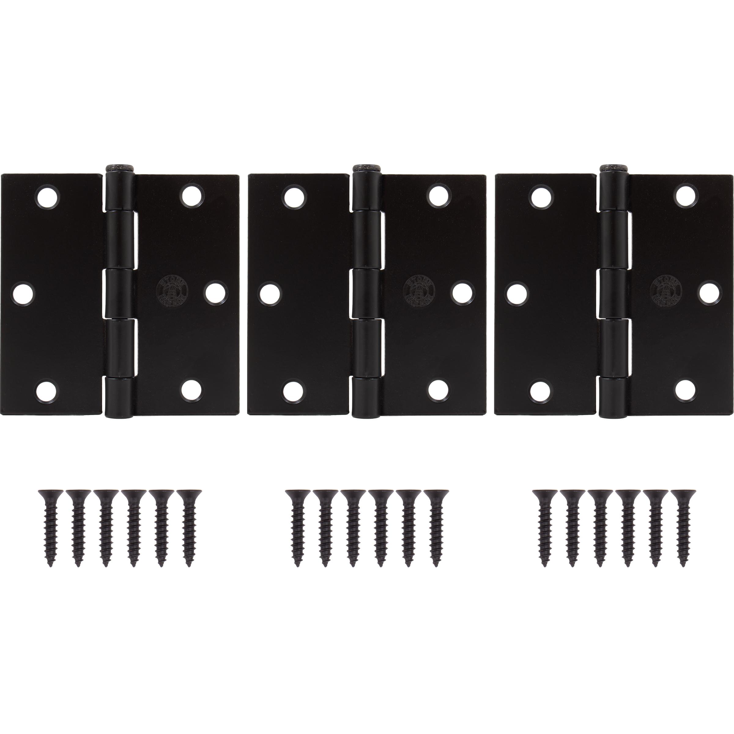 Stone Harbor Hardware 3-1/2" Door Hinges, Square Corner, Matte Black, 3-Pack