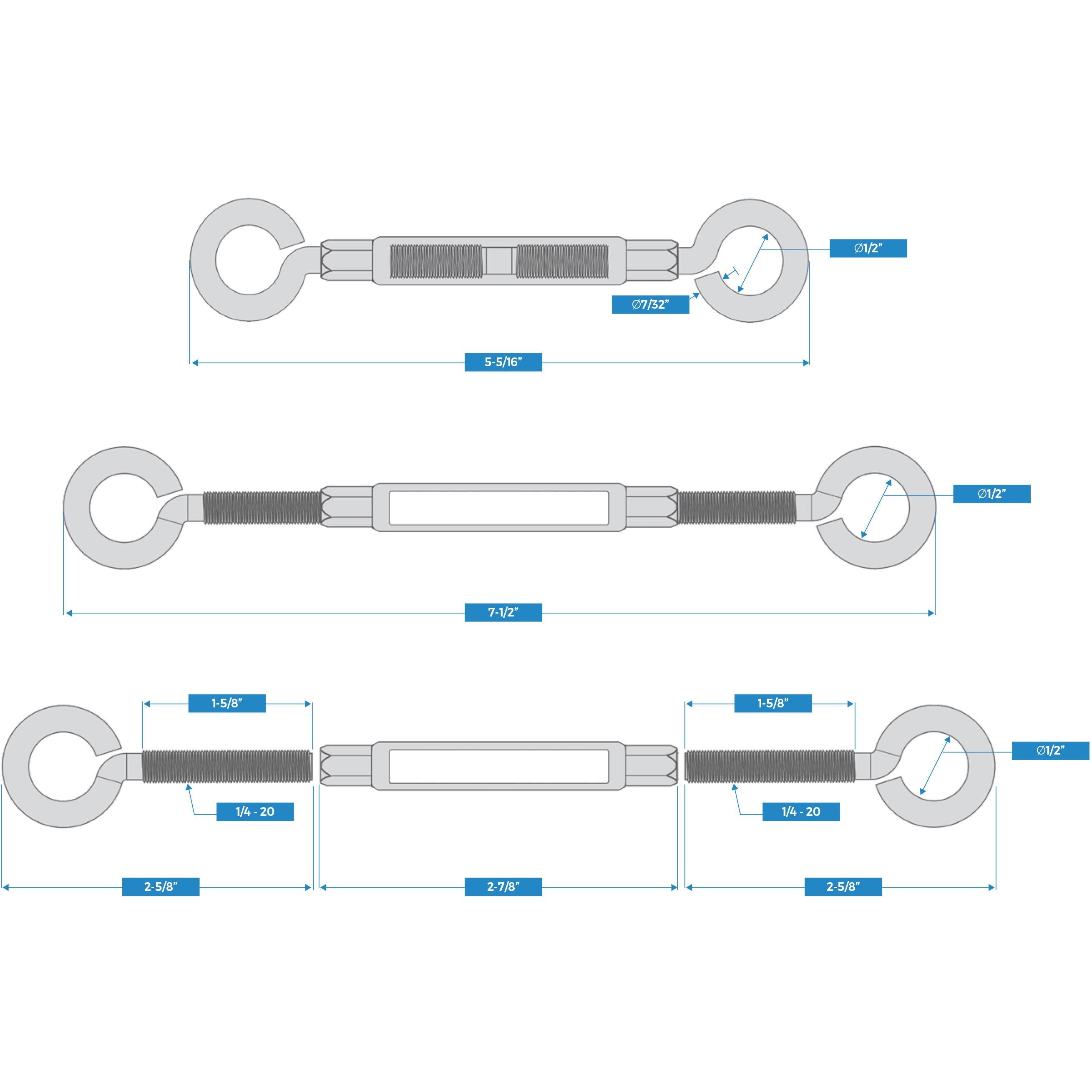 V2175 1/4" x 7-1/2" Turnbuckle Eye / Eye - Black