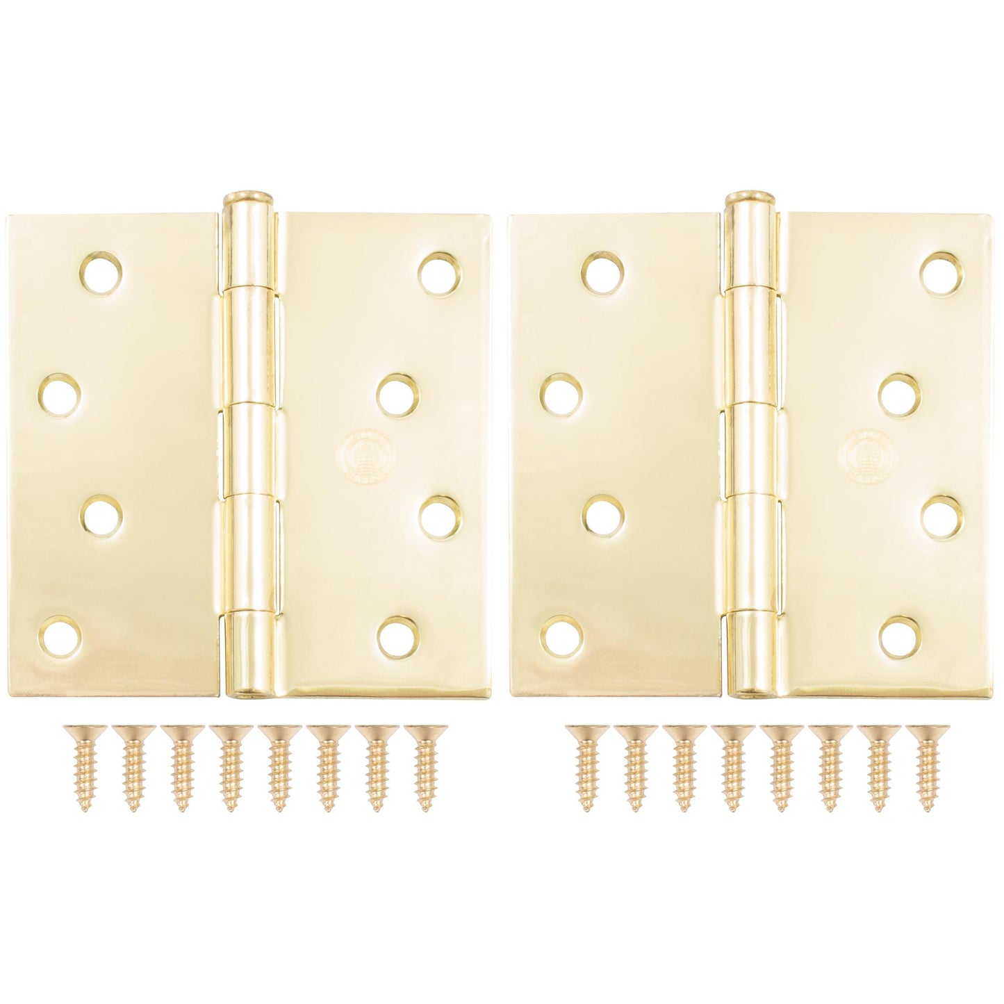 Stone Harbor Hardware 4" Door Hinges, Square Corner, Polished Brass, 2-Pack