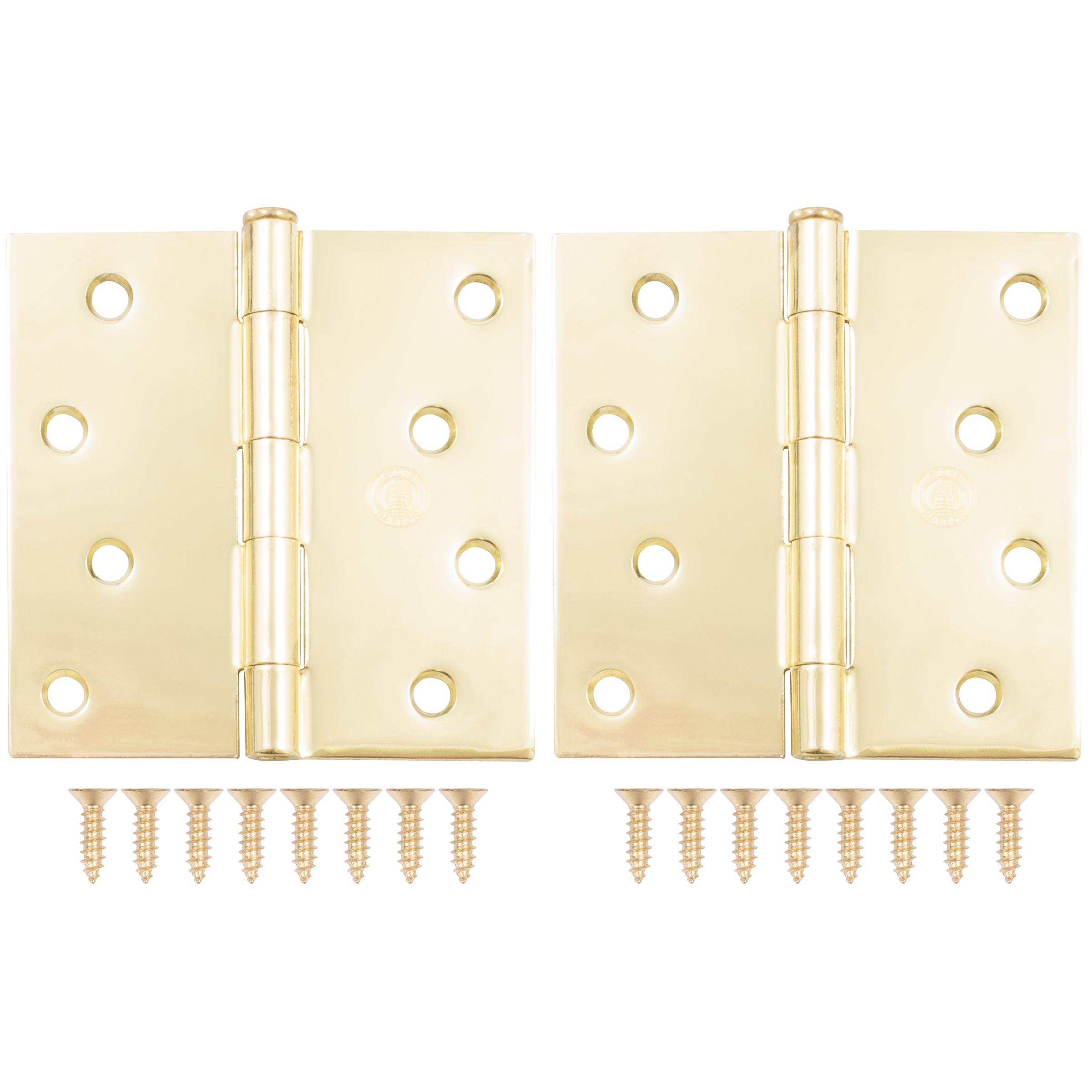 Stone Harbor Hardware 4" Door Hinges, Square Corner, Polished Brass, 2-Pack