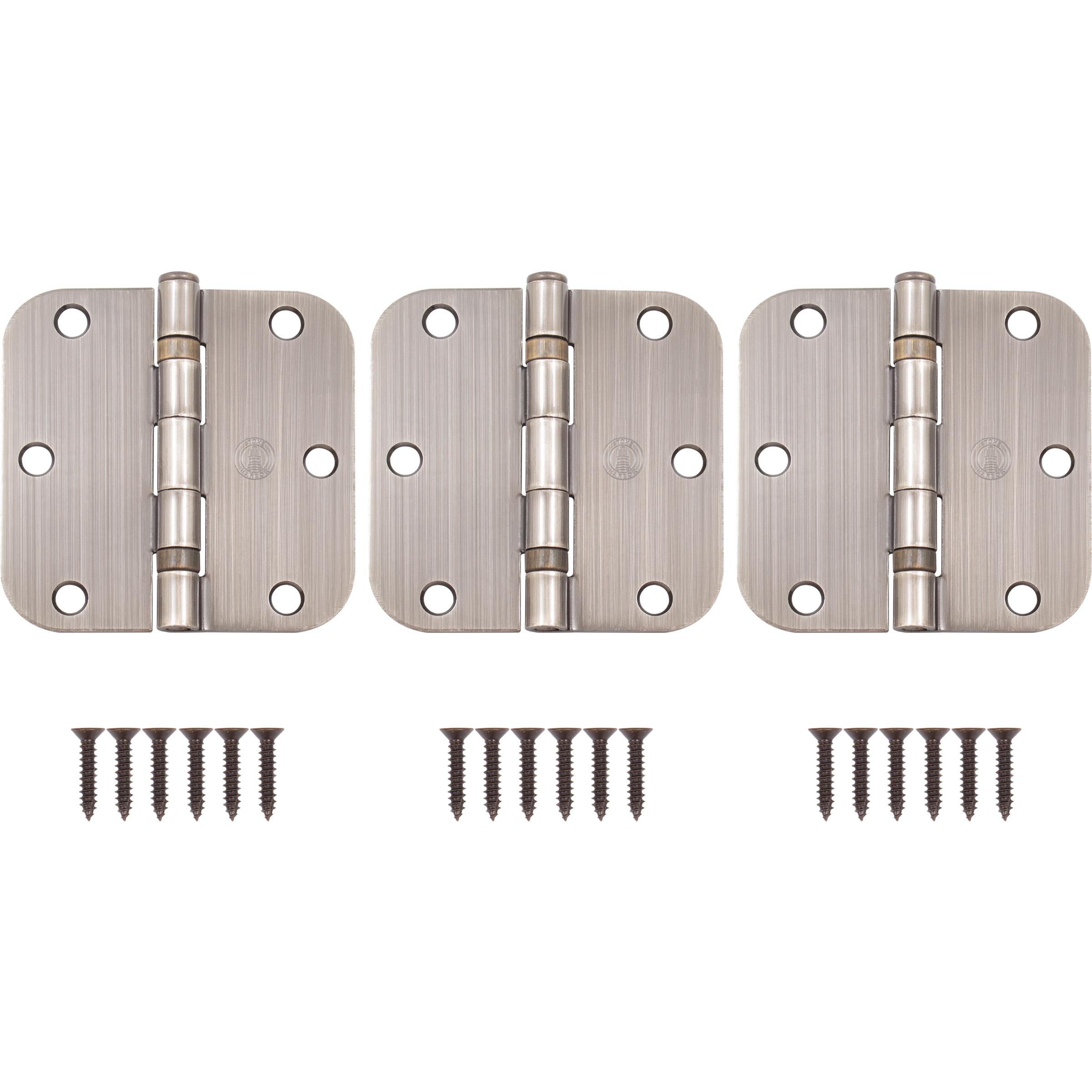 Stone Harbor Hardware 3-1/2" Ball-Bearing Door Hinges, 5/8" Radius Corner, Antique Brass, 3-Pack