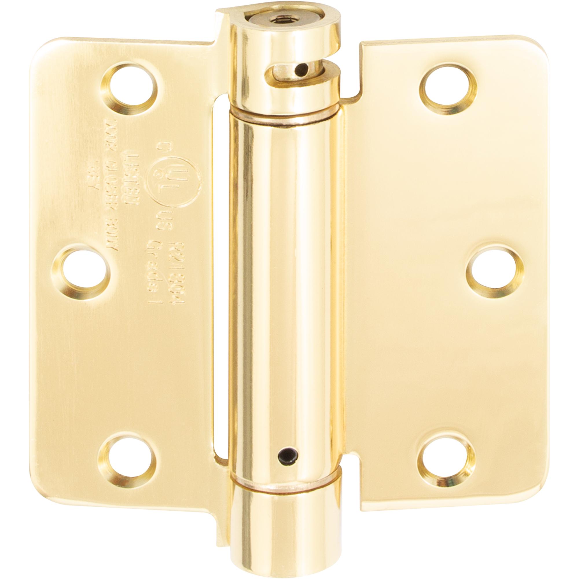 Stone Harbor Hardware Adjustable Spring Hinge, 3-1/2 Inches, 1/4" Radius Corner, Polished Brass
