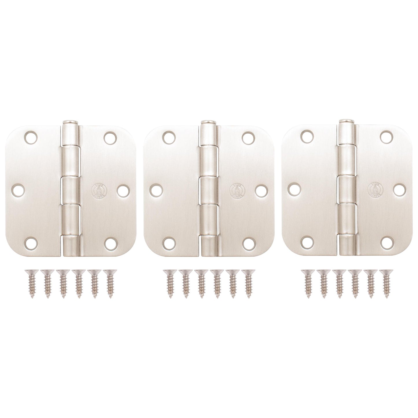 Stone Harbor Hardware 3-1/2" Door Hinges, 5/8" Radius Corner, Satin Nickel, 3-Pack