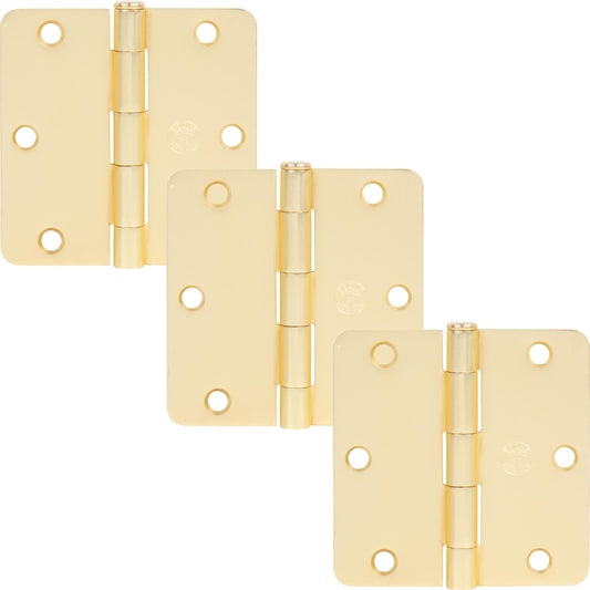 Stone Harbor Hardware 3-1/2" Door Hinges, 1/4" Radius Corner, Satin Brass, 3-Pack