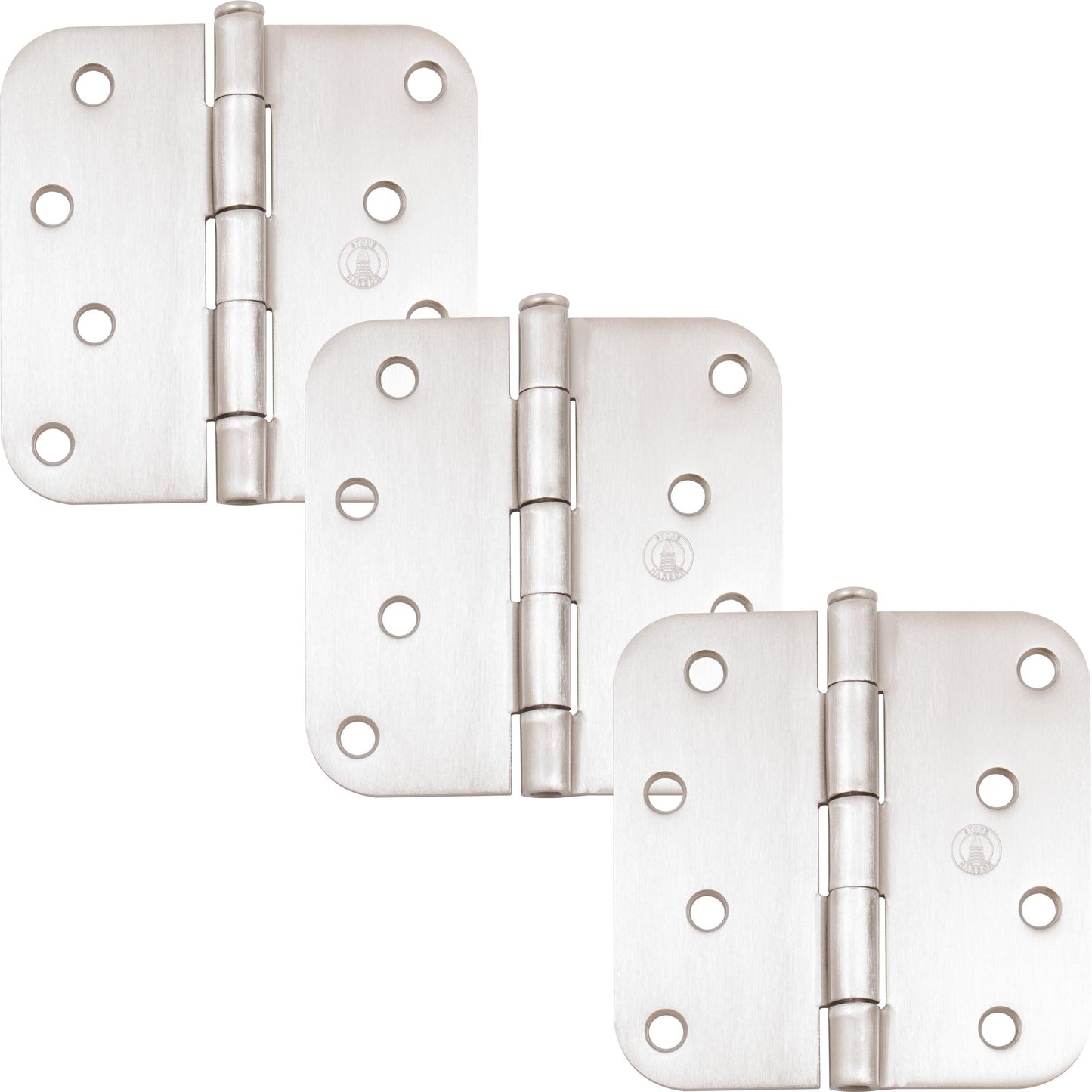 Stone Harbor Hardware 4" Door Hinges, 5/8" Radius Corner, Satin Nickel, 3-Pack