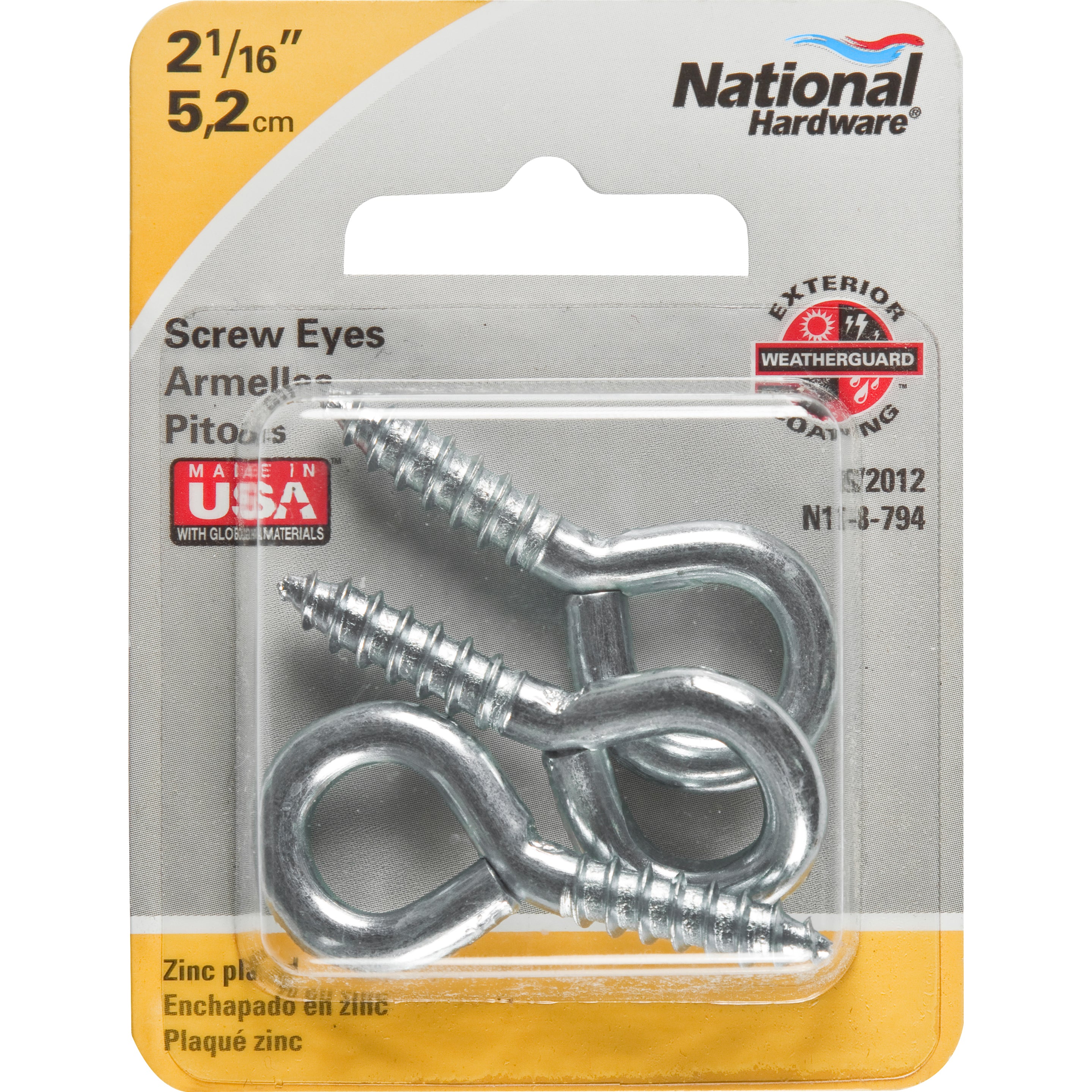 National Hardware - V2012 104 2-1/16" Medium Screw Eye in Zinc plated, 3 pack
