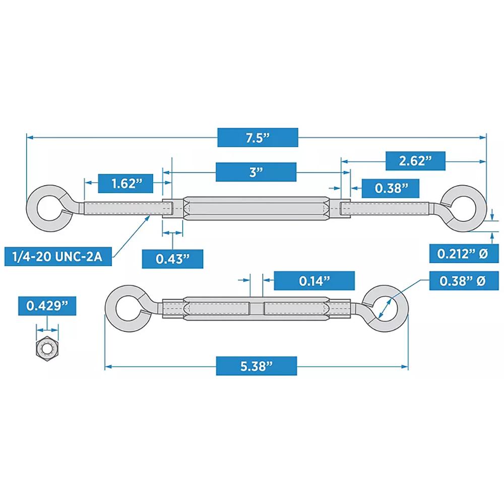 2171BC 1/4" x 7-1/2" Eye / Eye Turnbuckle - Stainless Steel