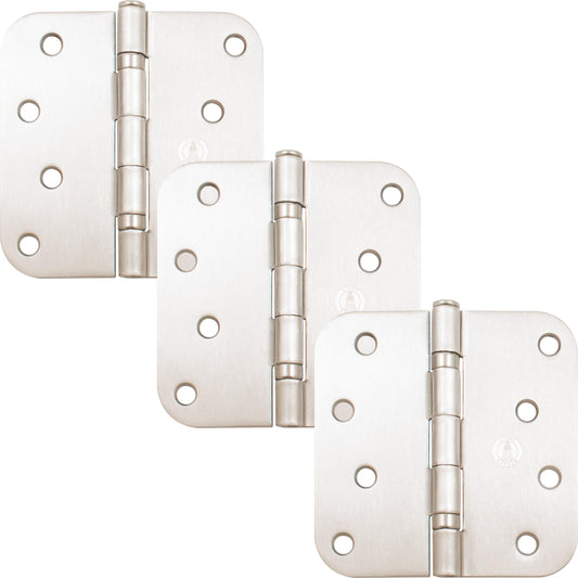 Stone Harbor Hardware 4" Ball-Bearing Door Hinges, 5/8" Radius Corner, Satin Nickel, 3-Pack