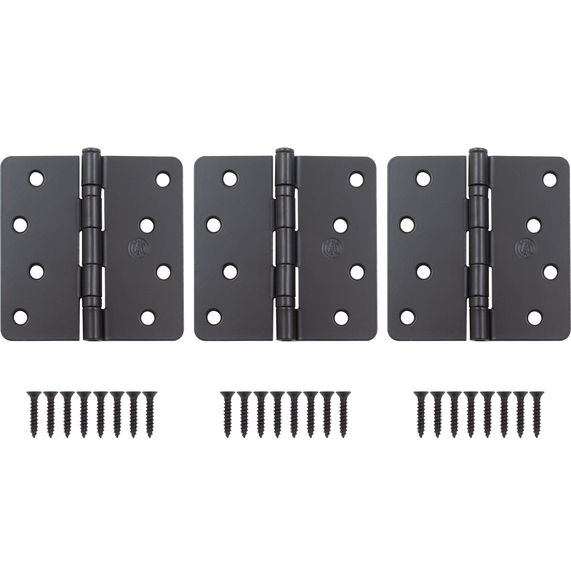 Stone Harbor Hardware 4" Ball-Bearing Door Hinges, 1/4" Radius Corner, Matte Black, 3-Pack