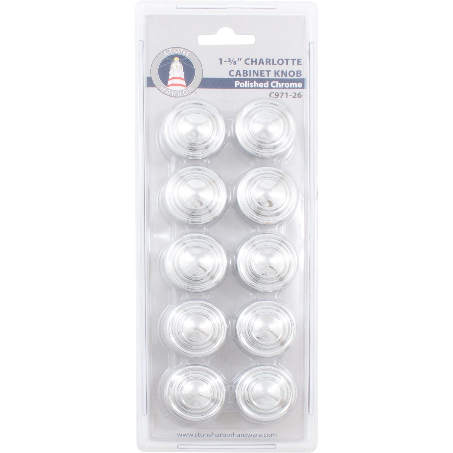 Stone Harbor Hardware Charlotte Cabinet Knob, 1-3/8 Inches, 10-Pack, Polished Chrome