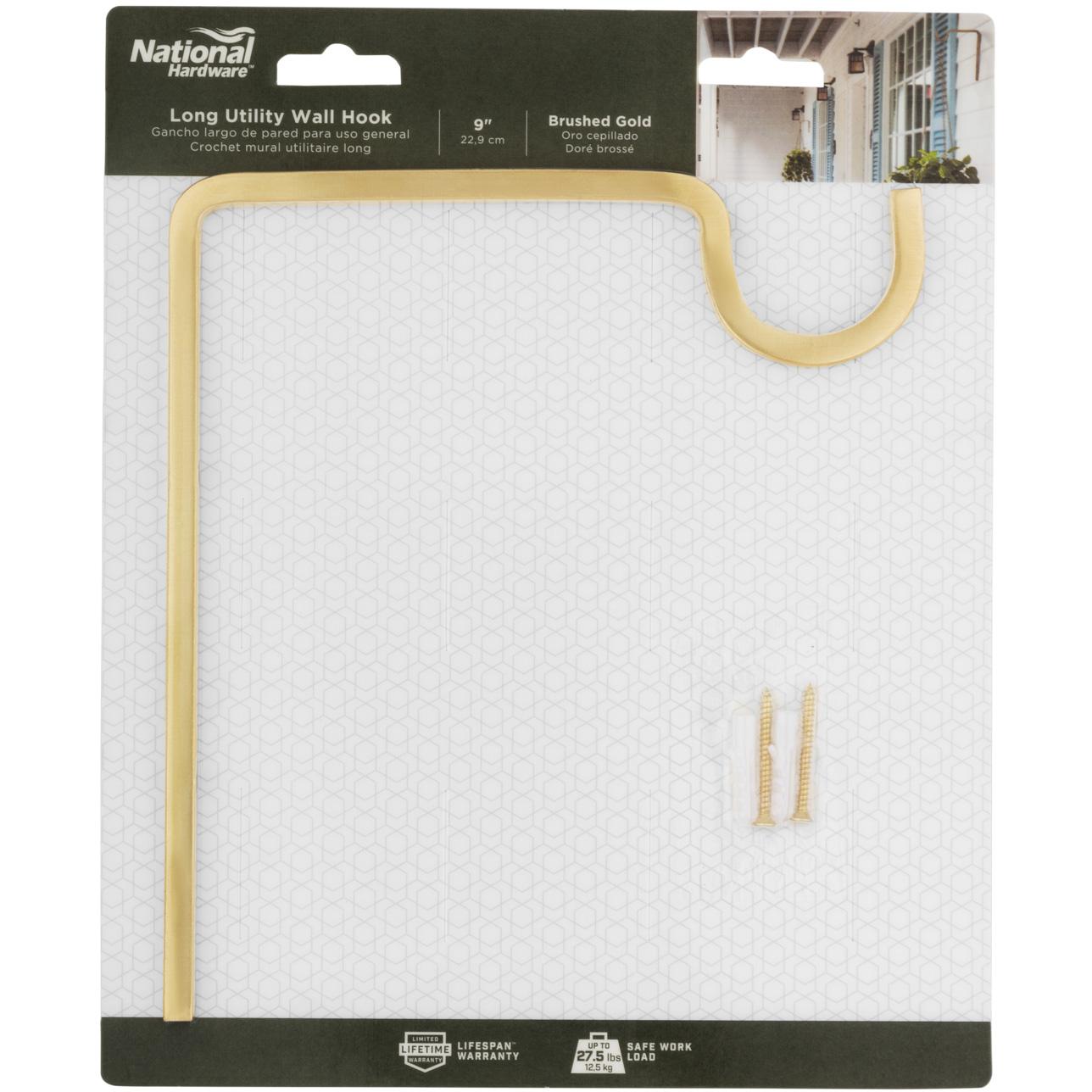 National Hardware - N275-508 - V2646 - 9" Extended Wall Hook in Brushed Gold