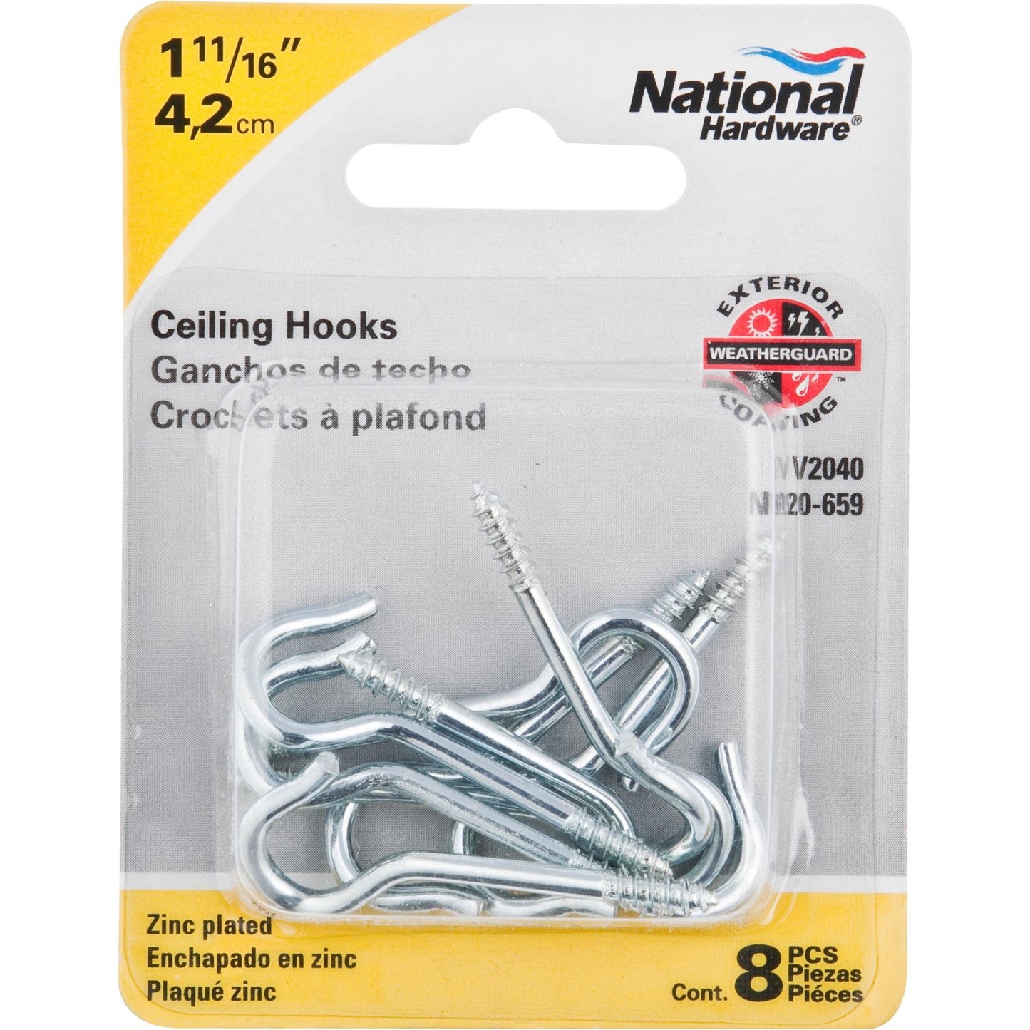 National Hardware N120-659 V2040 Ceiling Hooks in Zinc plated, 8 pack,#12, 1-11/16"