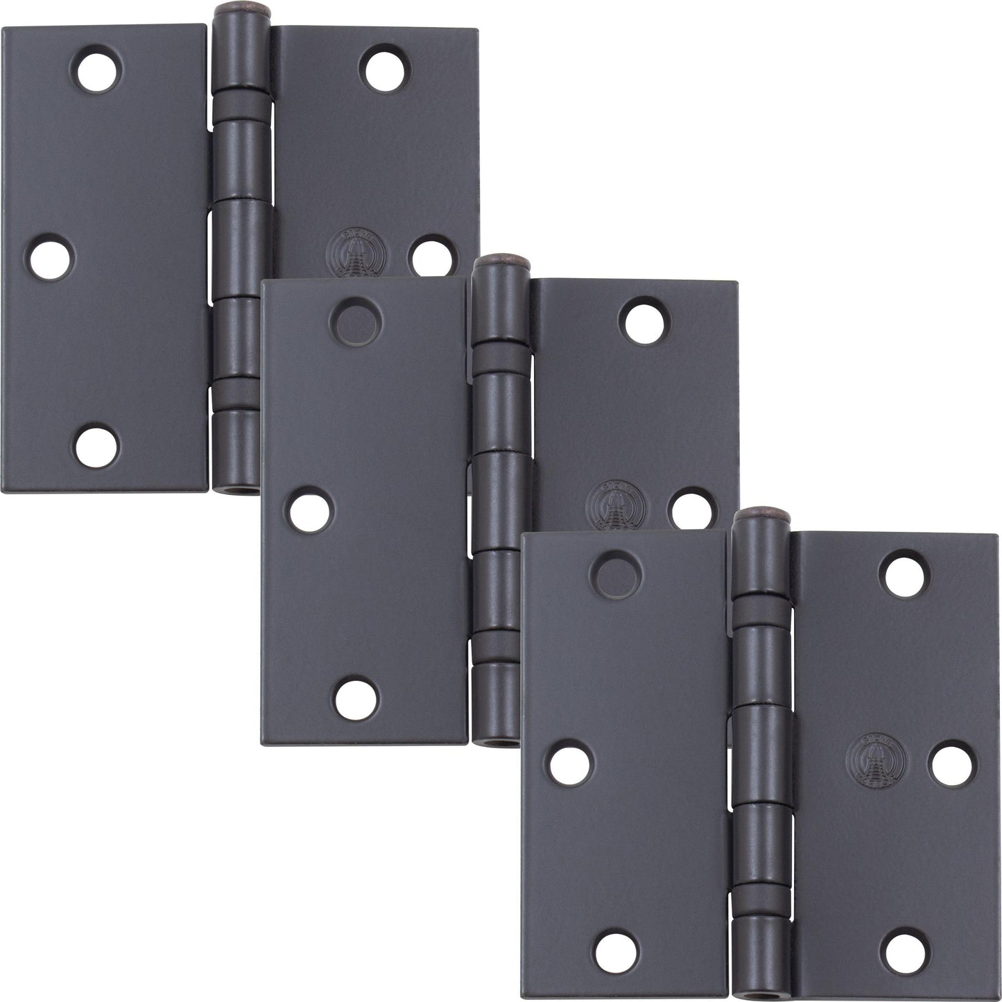 Stone Harbor Hardware 3-1/2" Ball-Bearing Door Hinges, Square Corner, Matte Black, 3-Pack
