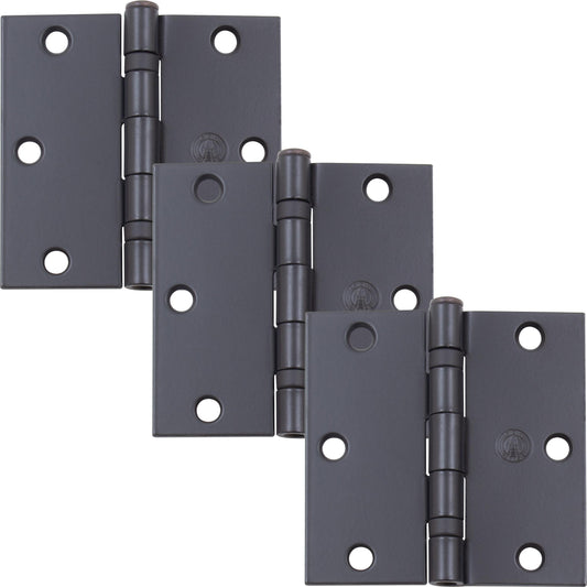 Stone Harbor Hardware 3-1/2" Ball-Bearing Door Hinges, Square Corner, Matte Black, 3-Pack