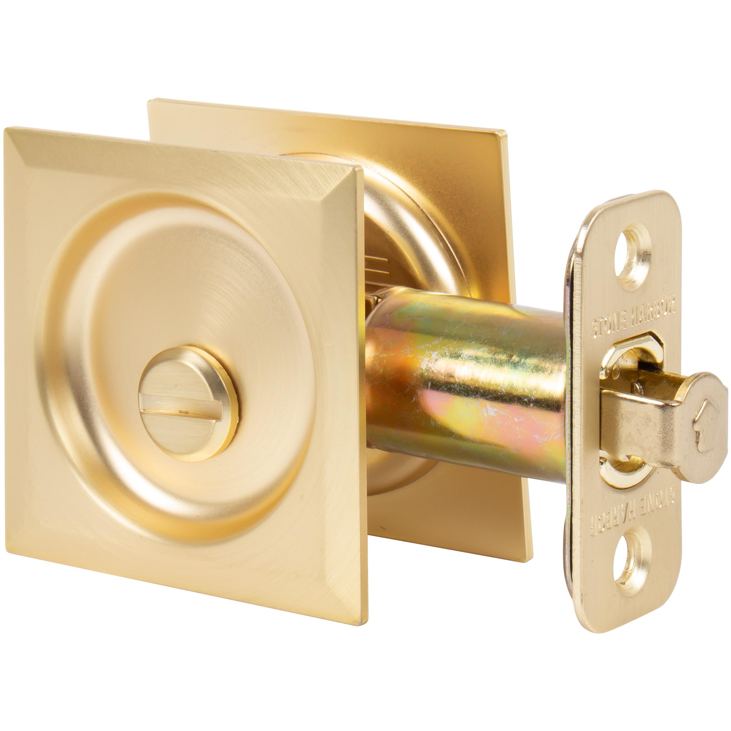 Stone Harbor Hardware Contemporary Square Pocket Door Lock, Privacy Function, 2-3/8" Backset, Satin Brass