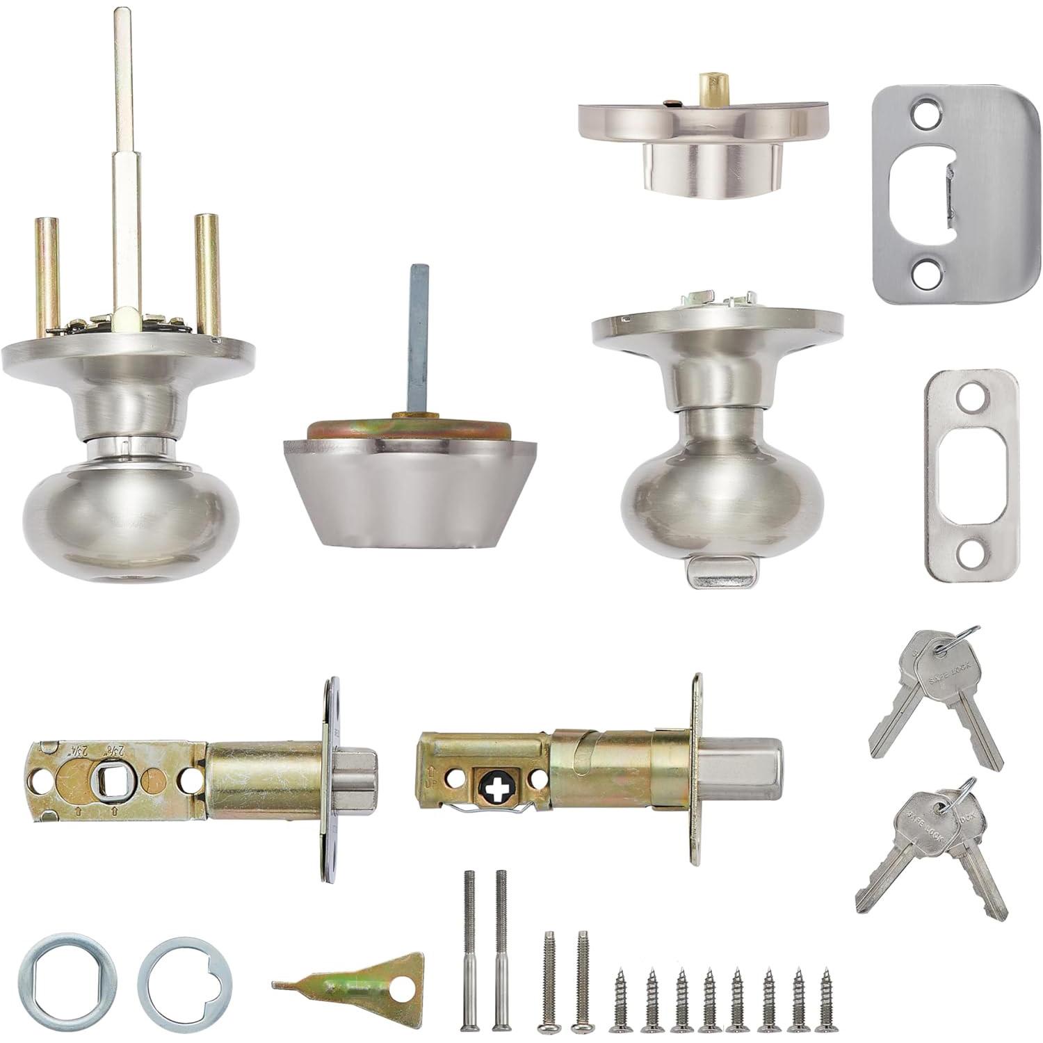Safe Lock - Athens Knob, Keyed Entry Knob and Single Cylinder Deadbolt Combo Pack - Satin Nickel
