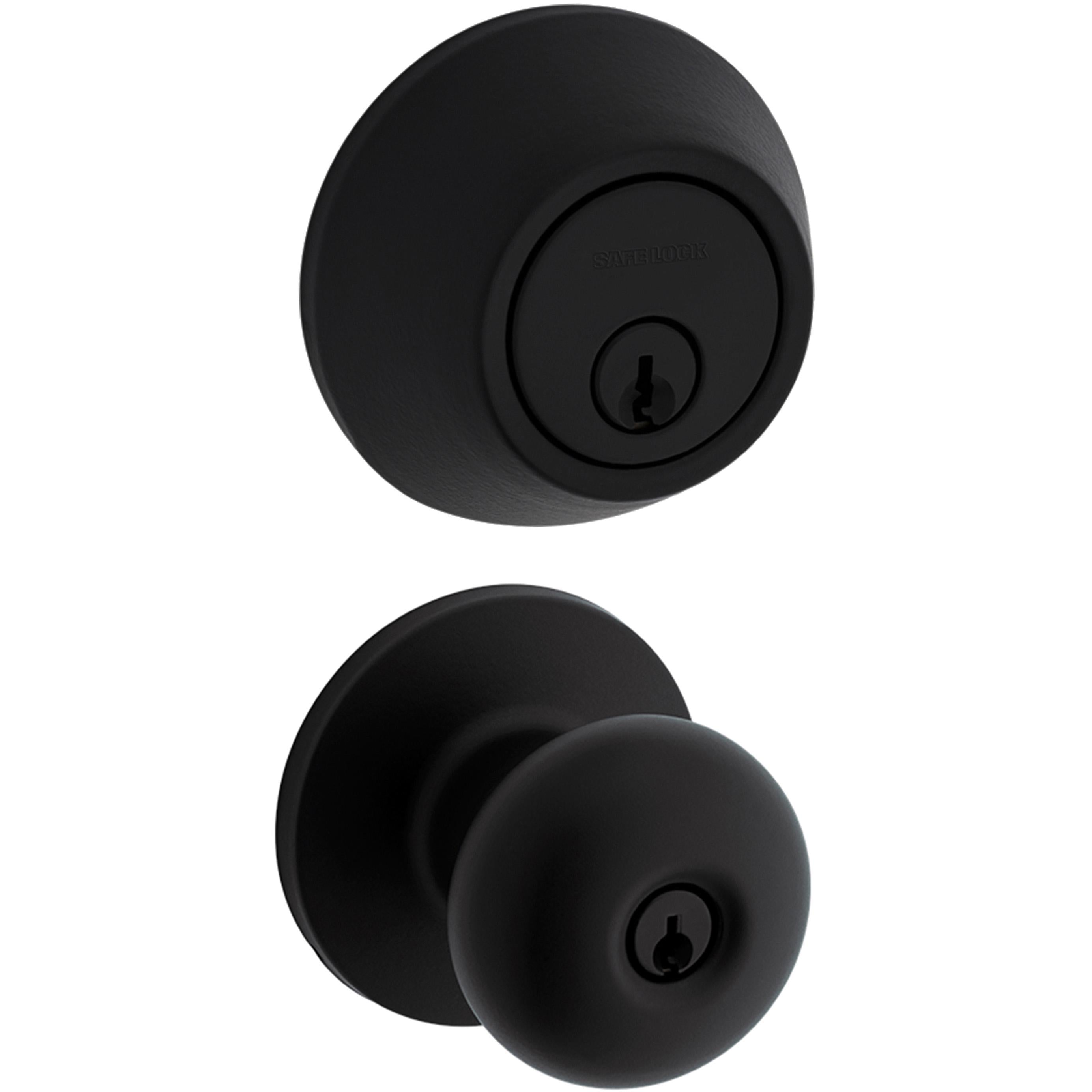 Safe Lock - Athens Knob, Keyed Entry Knob and Single Cylinder Deadbolt Combo Pack - Matte Black