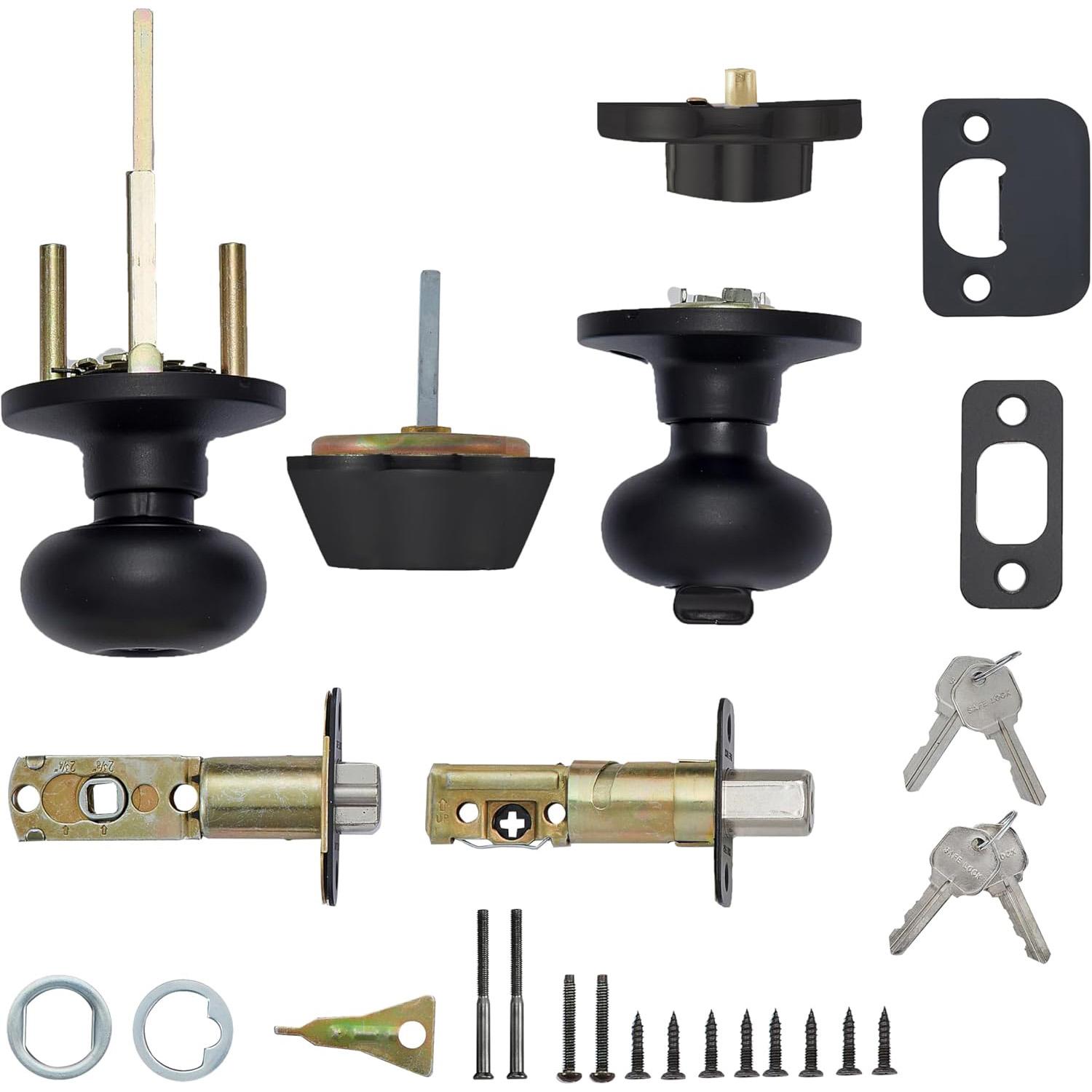 Safe Lock - Athens Knob, Keyed Entry Knob and Single Cylinder Deadbolt Combo Pack - Matte Black