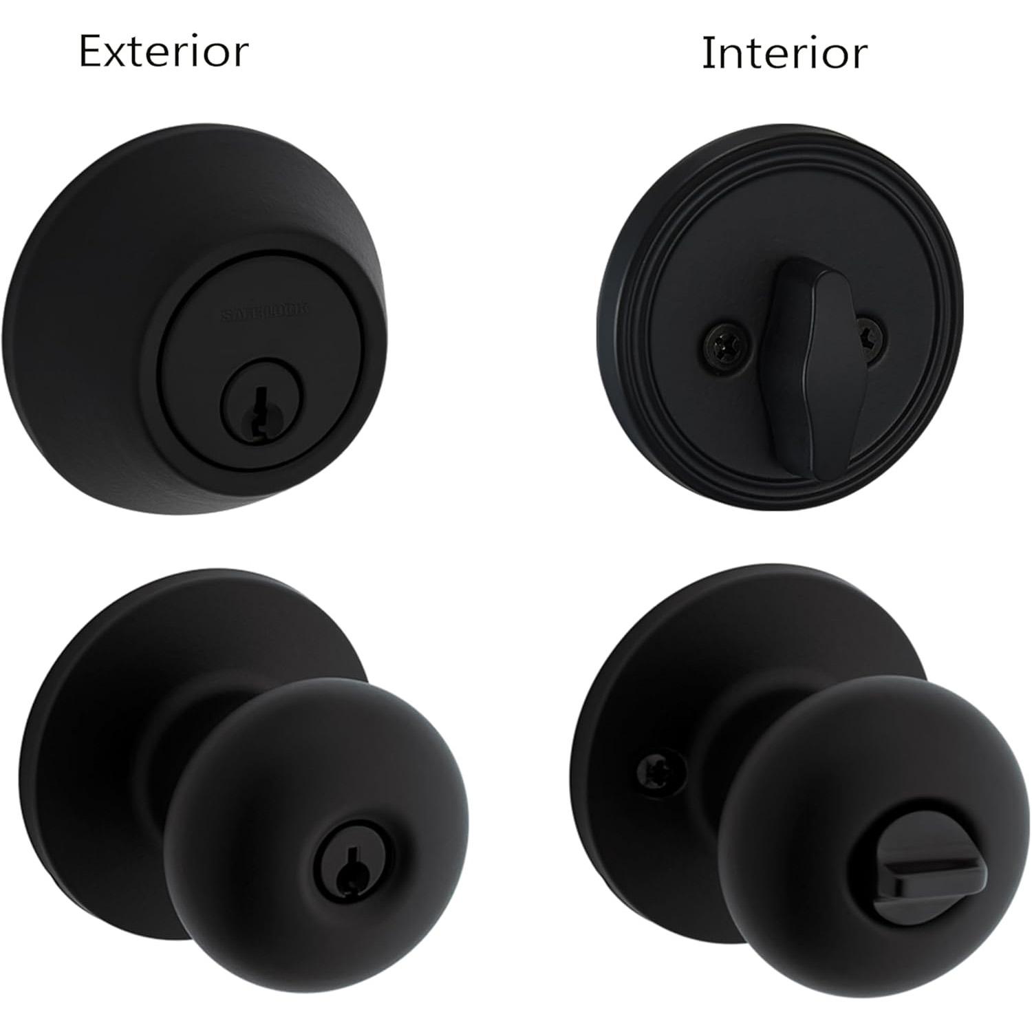 Safe Lock - Athens Knob, Keyed Entry Knob and Single Cylinder Deadbolt Combo Pack - Matte Black
