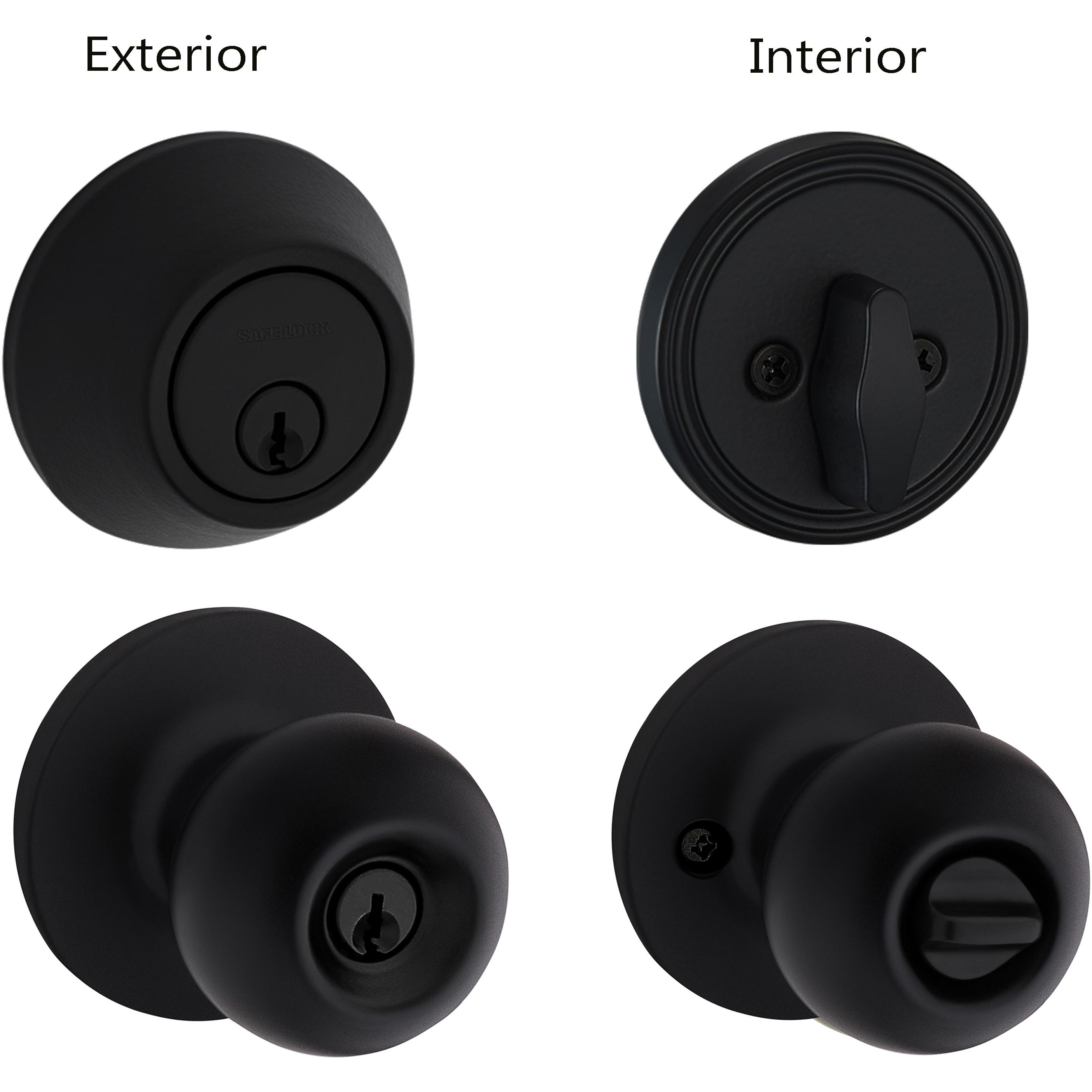 Safe Lock - Regina Knob, Keyed Entry Knob and Single Cylinder Deadbolt Combo Pack - Matte Black