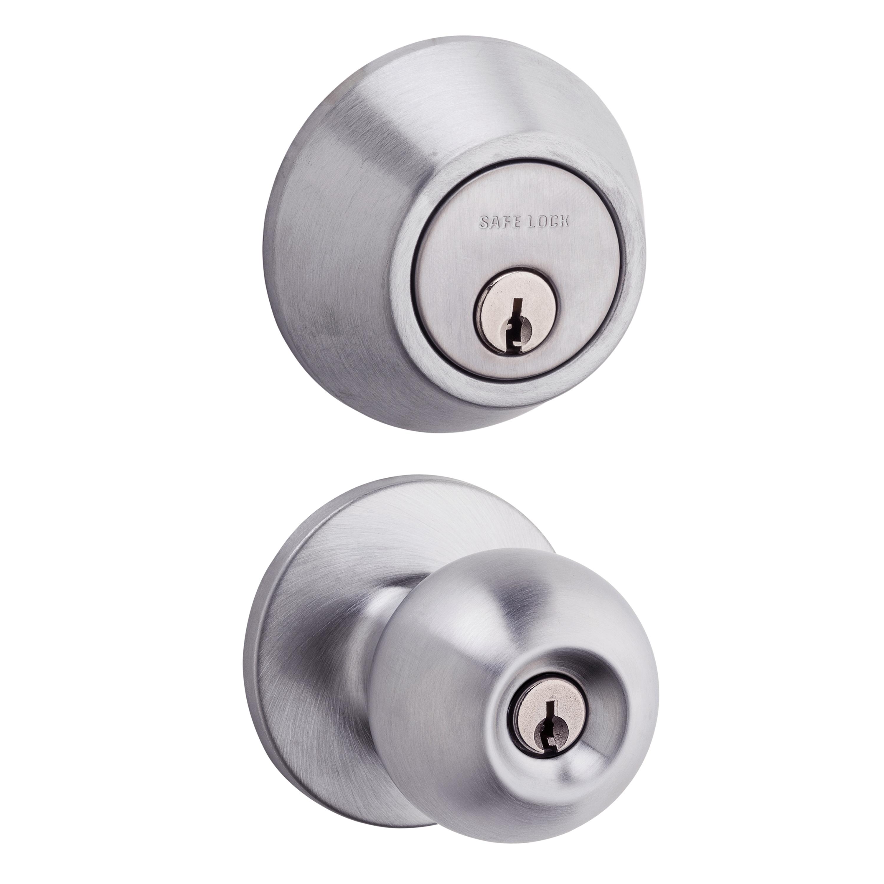 Safe Lock - Regina Knob, Keyed Entry Knob and Single Cylinder Deadbolt Combo Pack - Satin Chrome