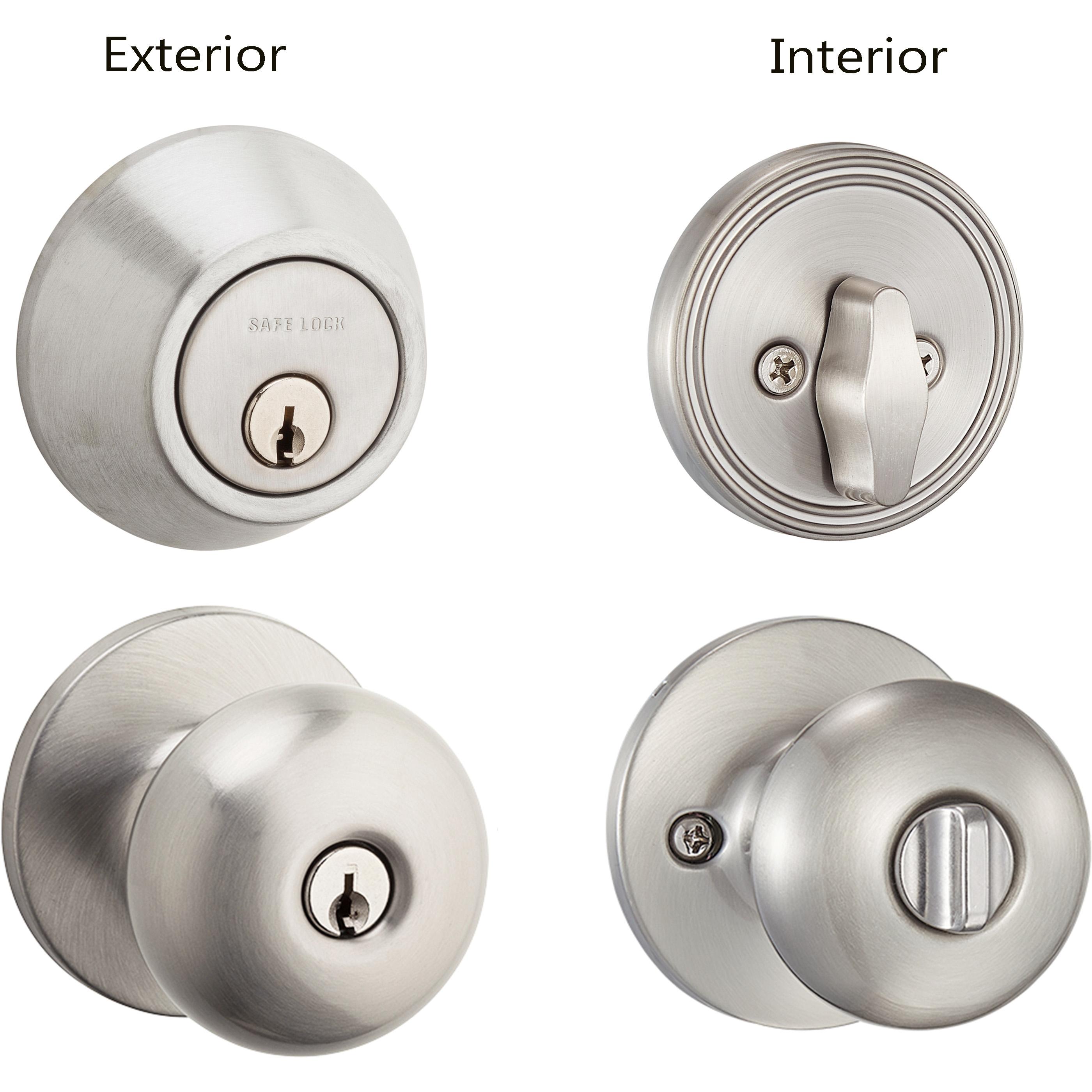 Safe Lock - Regina Knob, Keyed Entry Knob and Single Cylinder Deadbolt Combo Pack - Satin Nickel