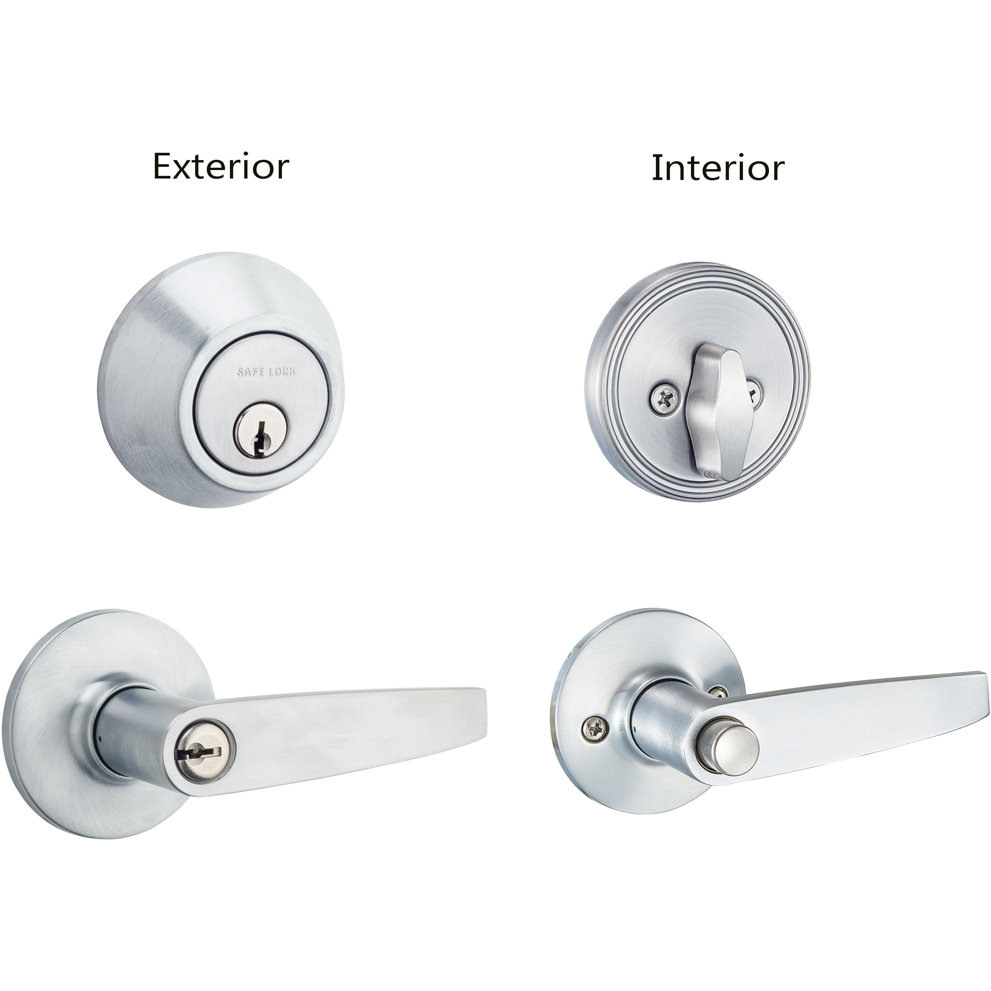Safe Lock - Winston Lever, Keyed Entry Lever and Single Cylinder Deadbolt Combo Pack - Satin Nickel