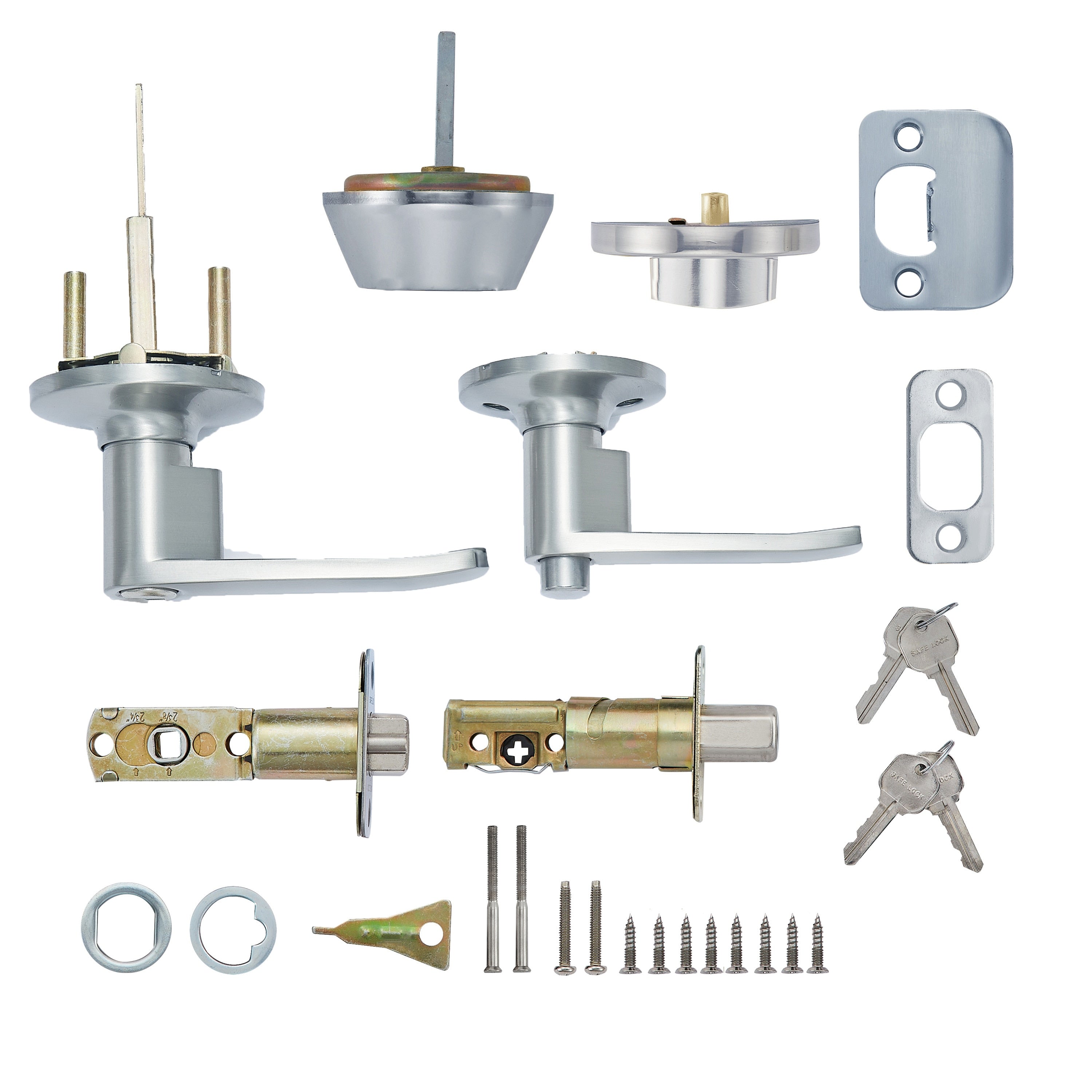 Safe Lock - Winston Lever, Keyed Entry Lever and Single Cylinder Deadbolt Combo Pack - Satin Nickel