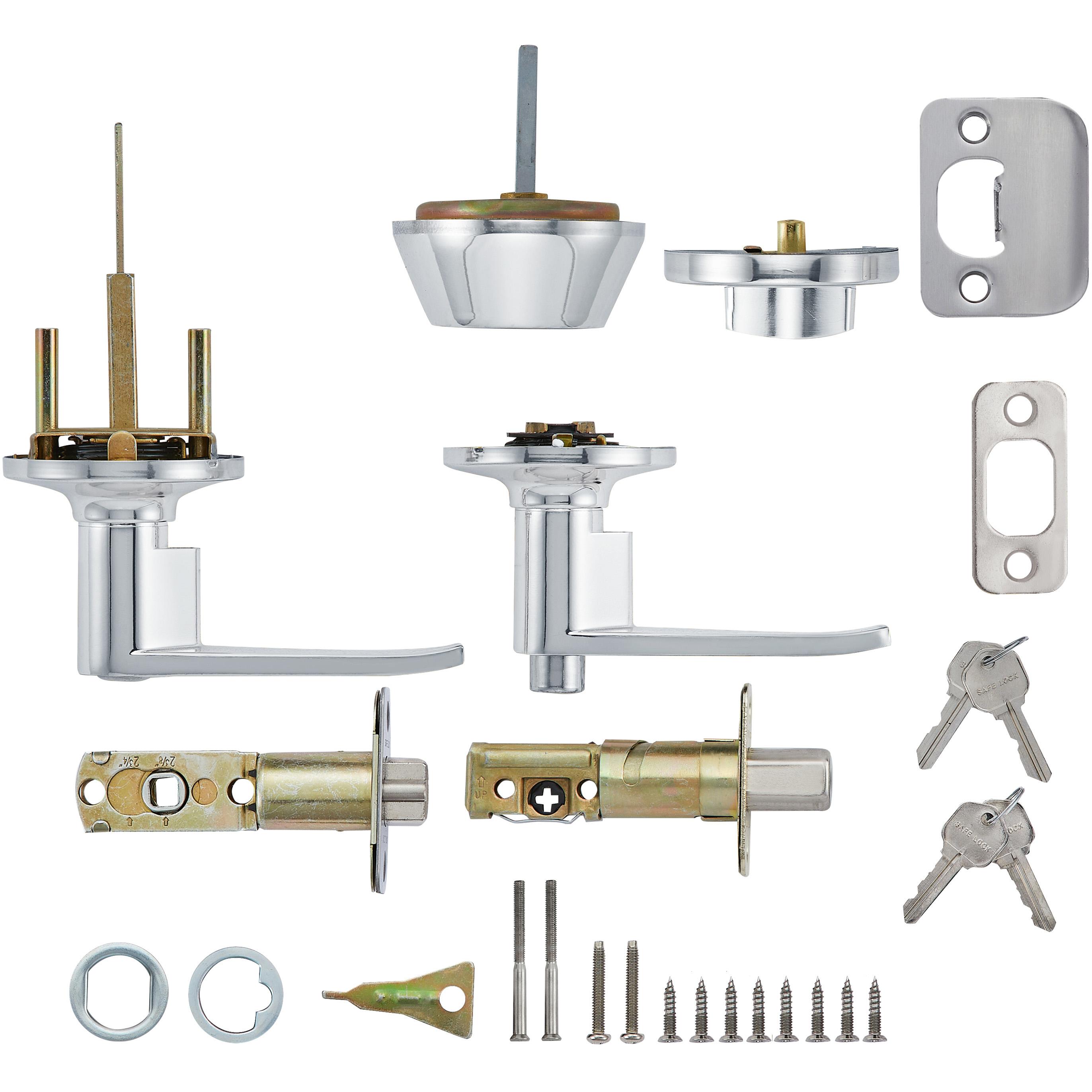 Safe Lock - Winston Lever, Keyed Entry Lever and Single Cylinder Deadbolt Combo Pack - Satin Chrome