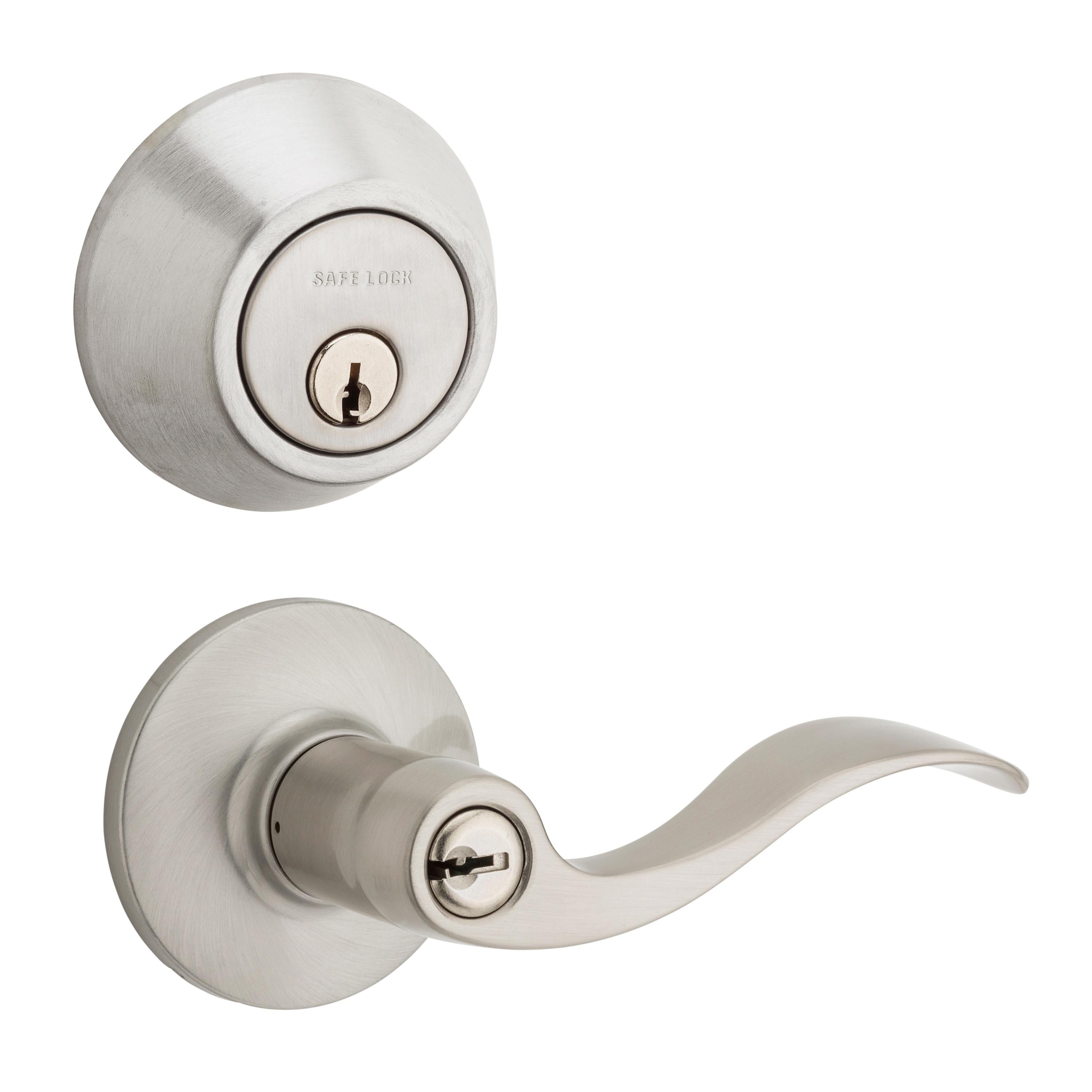Safe Lock - Layton Lever, Keyed Entry Lever and Single Cylinder Deadbolt Combo Pack - Satin Nickel